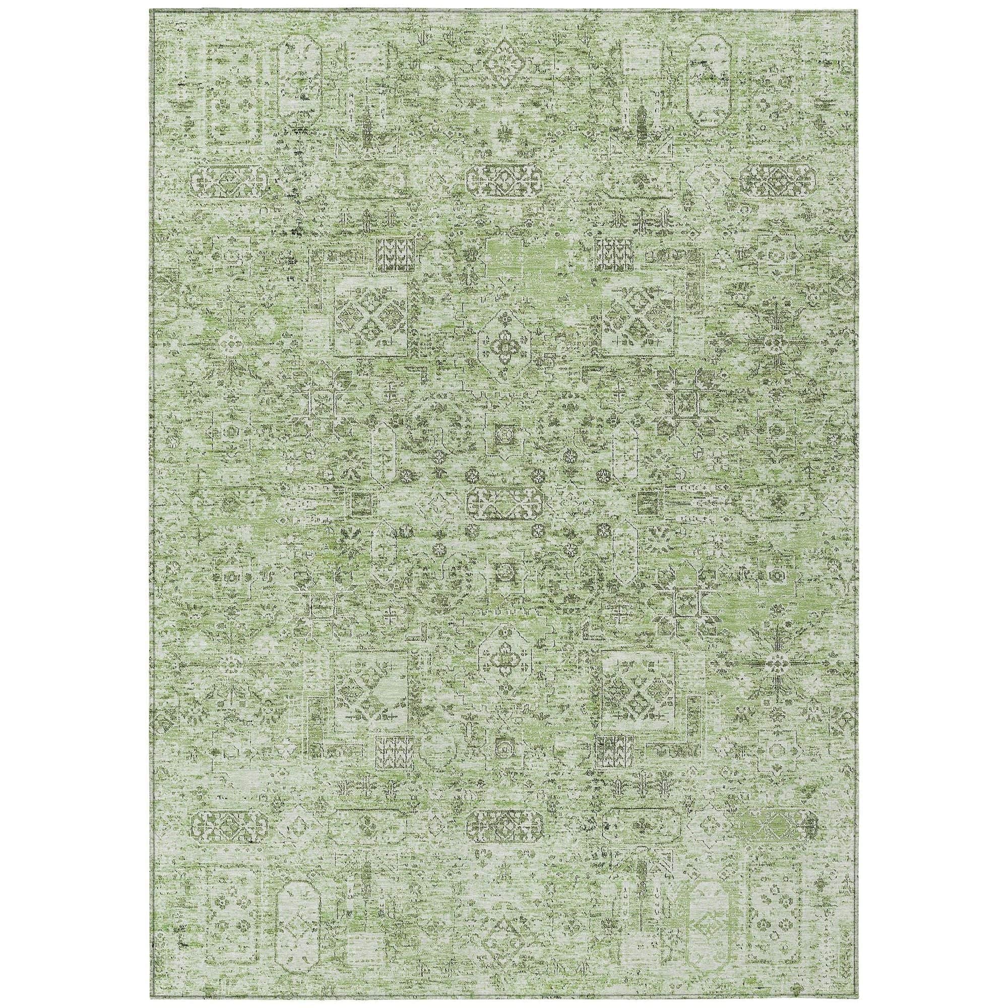 Machine Washable Green Rug - Indoor / Outdoor - Kids / Pet Friendly Panel Print Rug