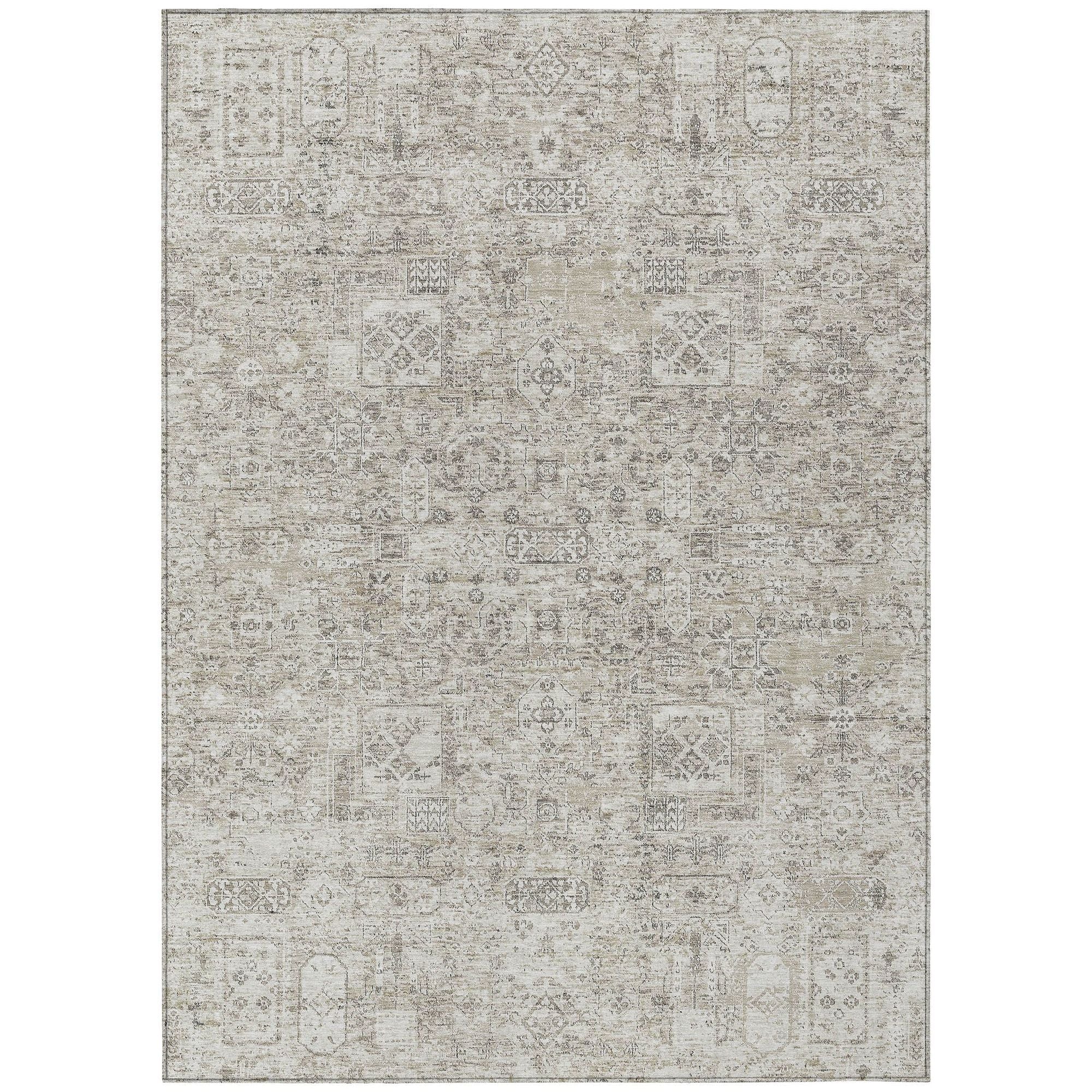 Machine Washable Taupe Brown Rug - Indoor / Outdoor - Kids / Pet Friendly Panel Print Rug