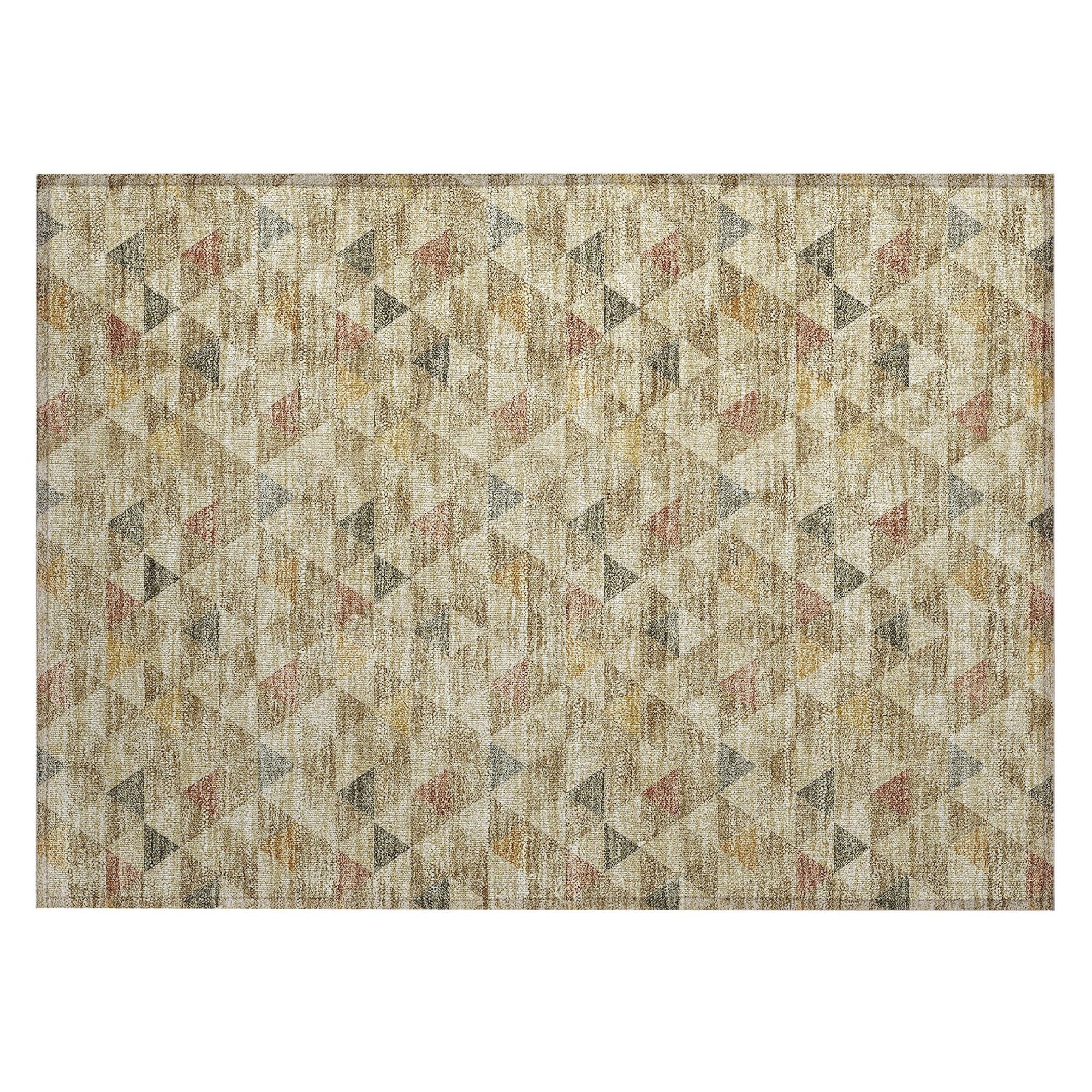 Machine Washable Beige Brown Rug - Indoor / Outdoor - Kids / Pet Friendly Geometric Print Rug