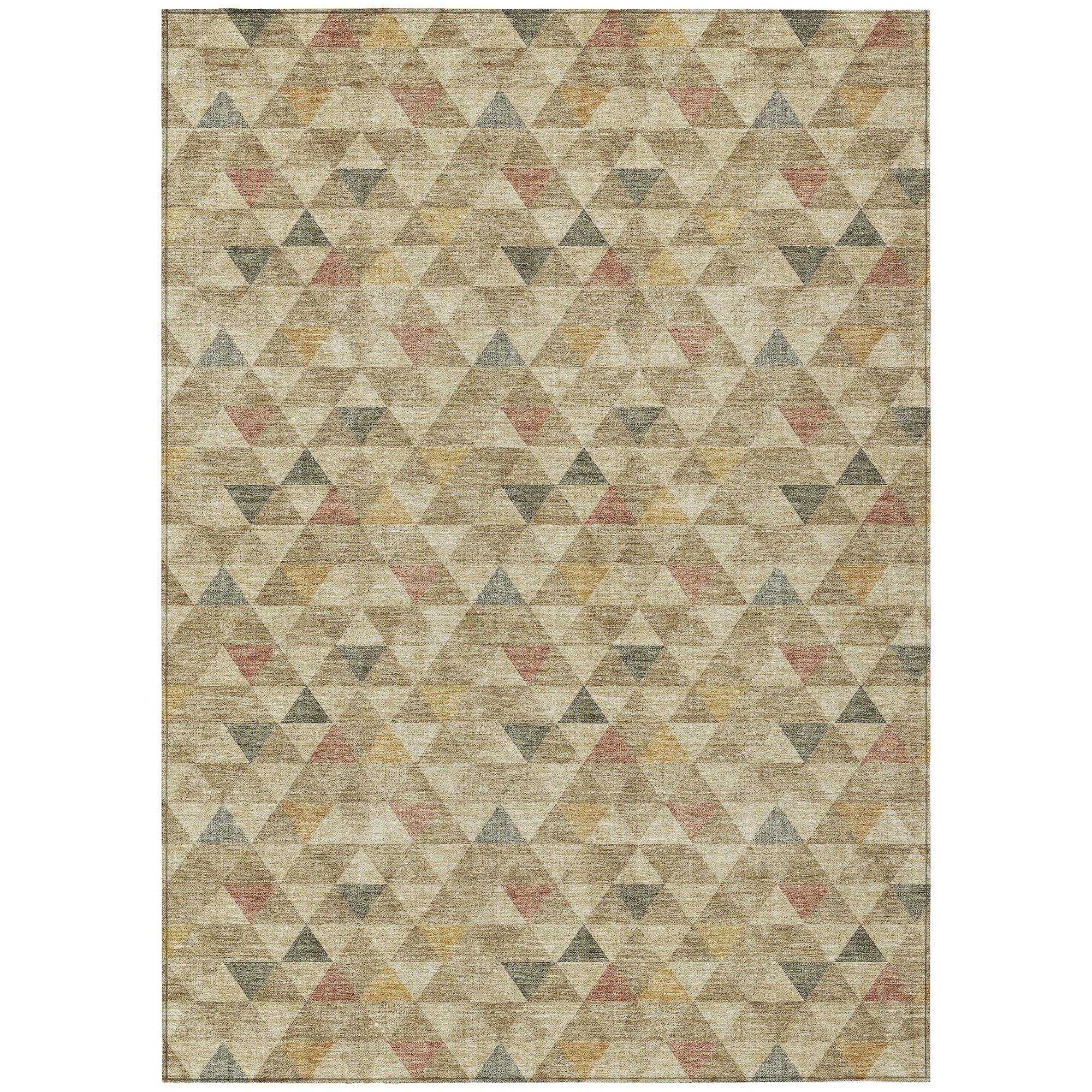 Machine Washable Beige Brown Rug - Indoor / Outdoor - Kids / Pet Friendly Geometric Print Rug
