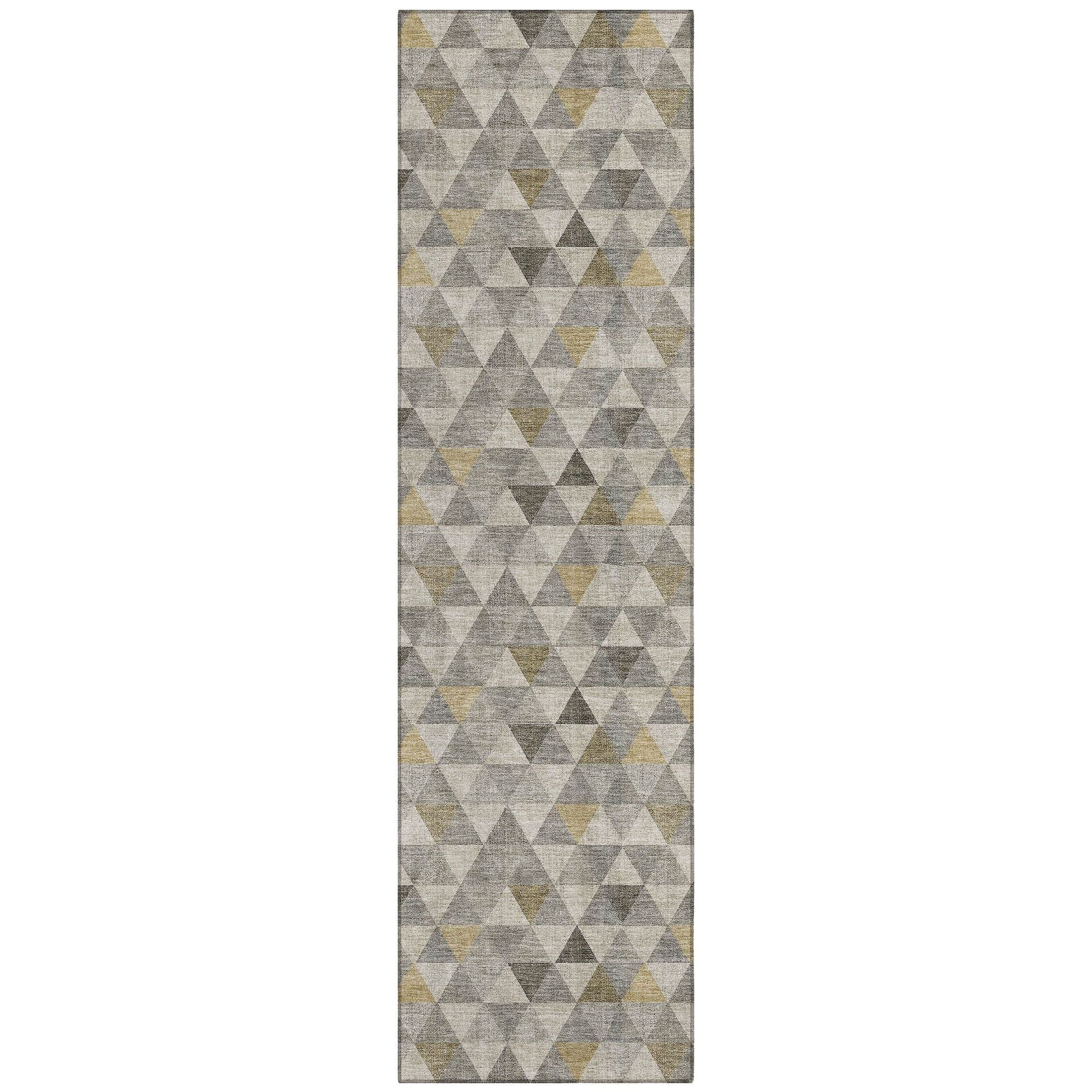 Machine Washable Taupe Brown Rug - Indoor / Outdoor - Kids / Pet Friendly Geometric Print Rug