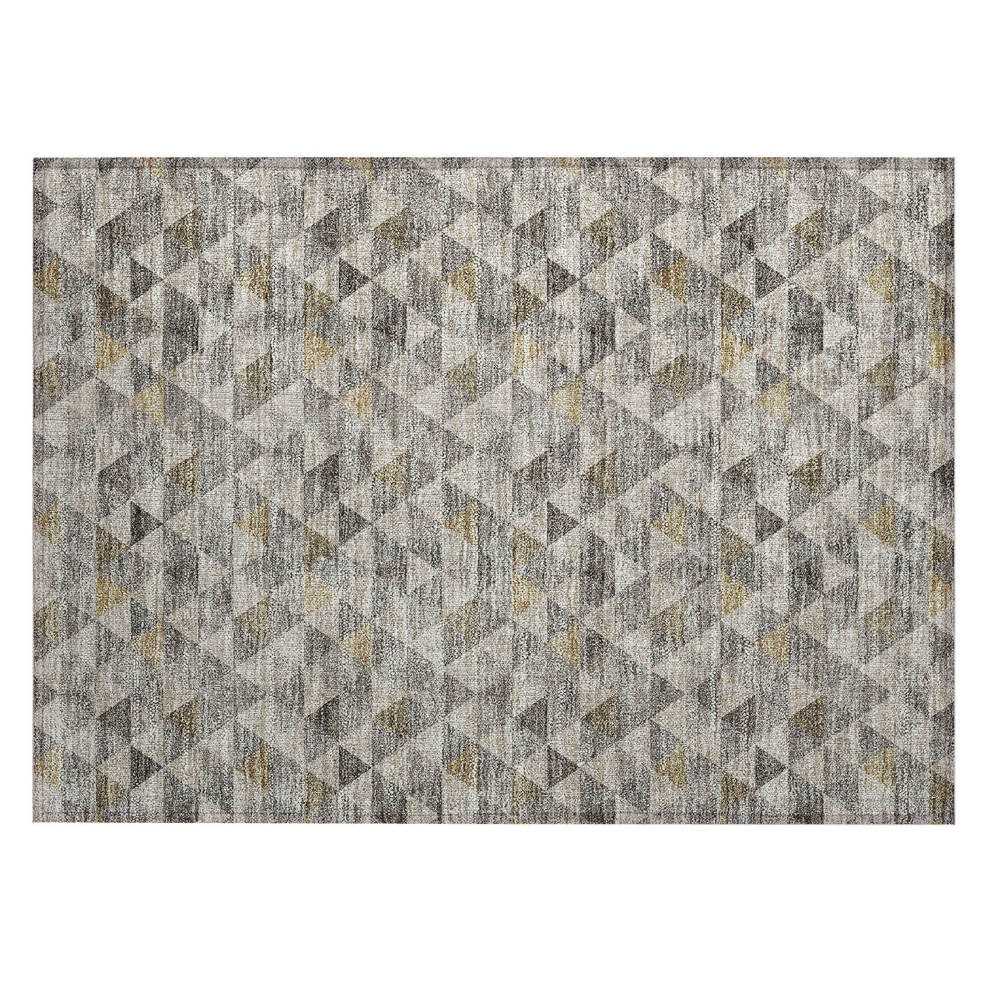 Machine Washable Taupe Brown Rug - Indoor / Outdoor - Kids / Pet Friendly Geometric Print Rug