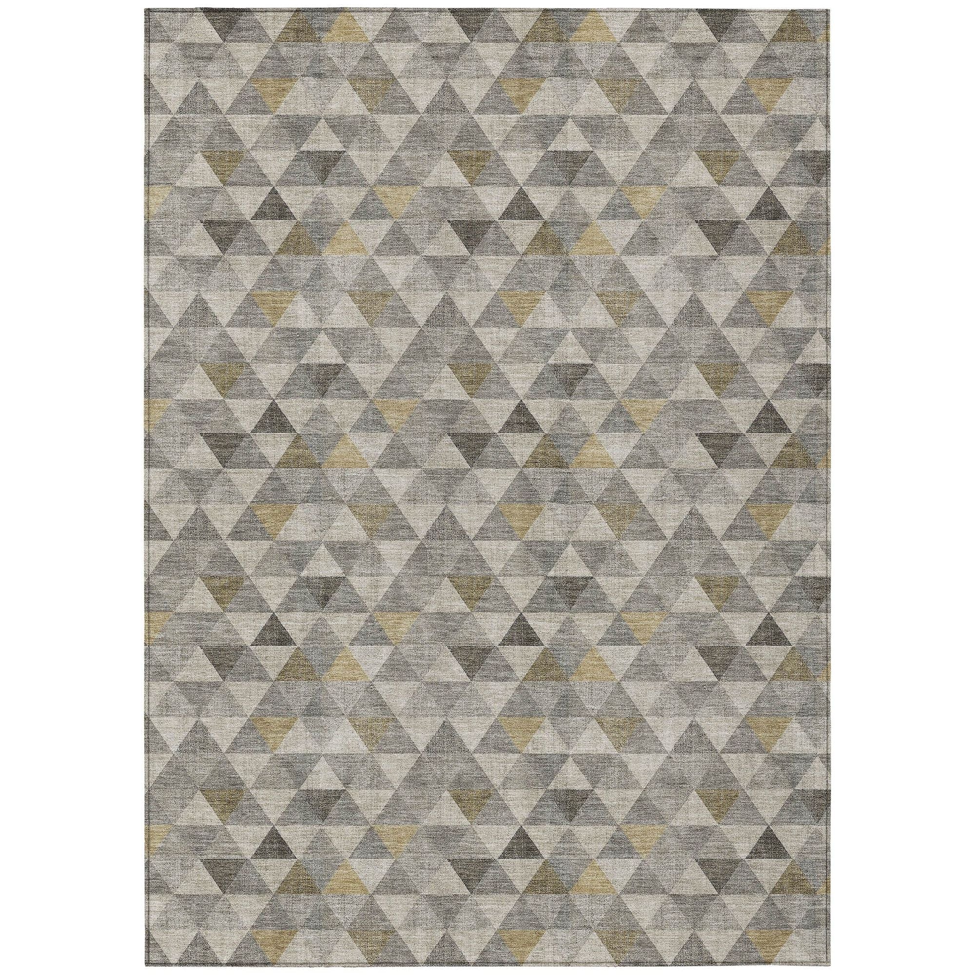 Machine Washable Taupe Brown Rug - Indoor / Outdoor - Kids / Pet Friendly Geometric Print Rug