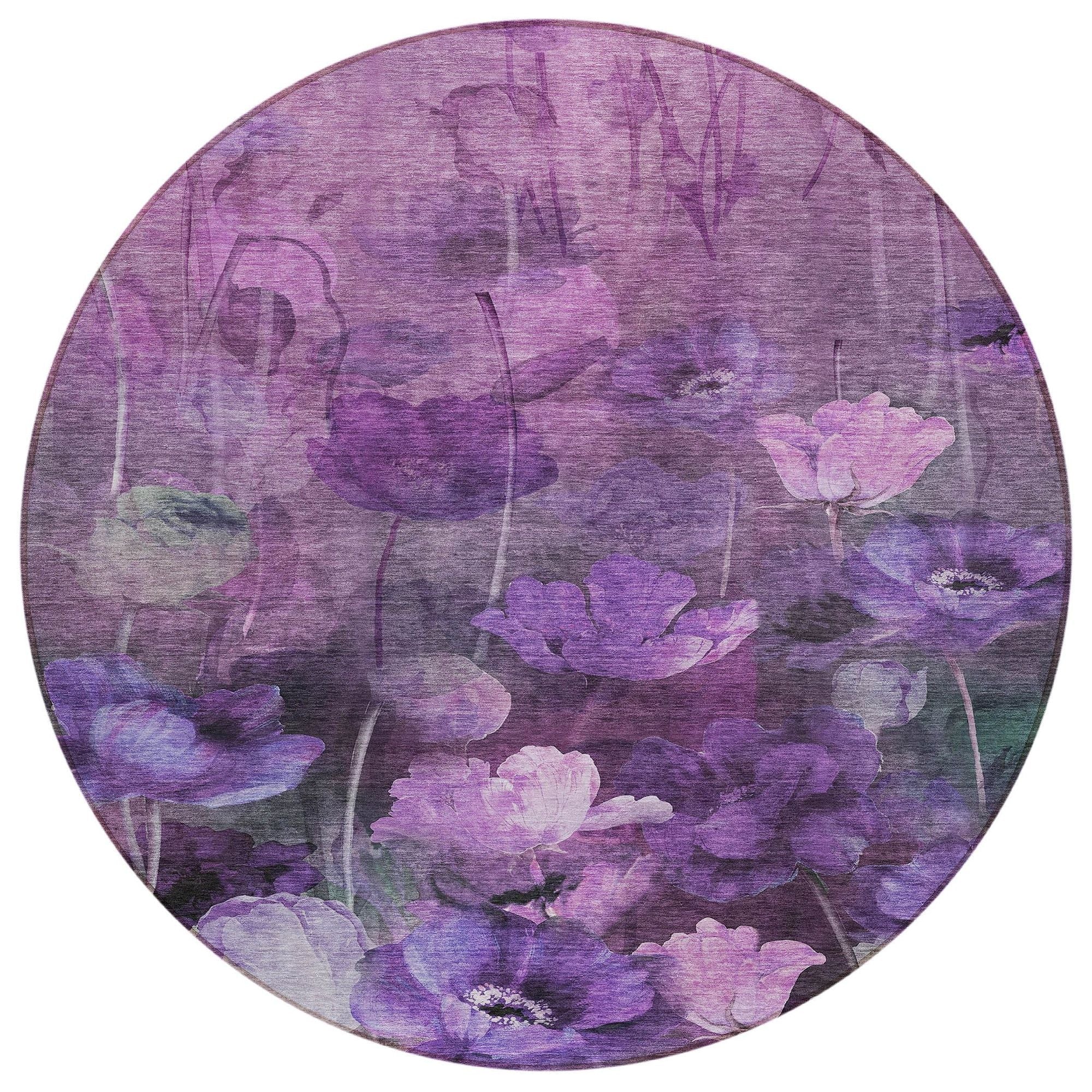 Machine Washable Purple Rug - Indoor / Outdoor - Kids / Pet Friendly Floral Print Rug