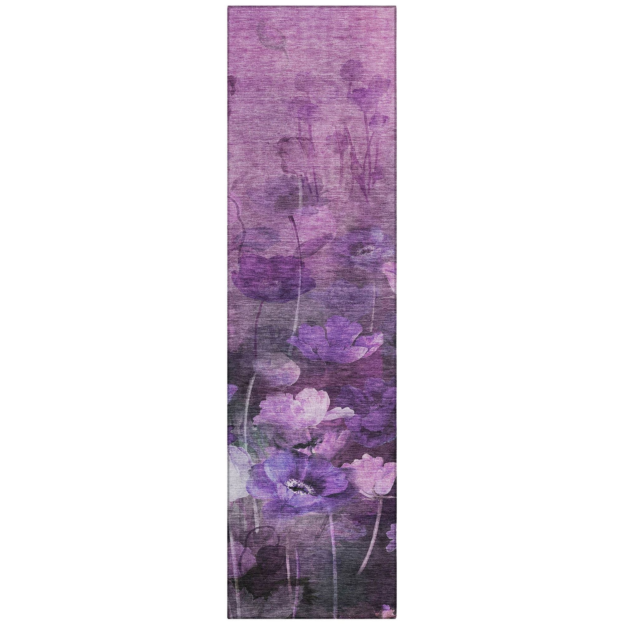 Machine Washable Purple Rug - Indoor / Outdoor - Kids / Pet Friendly Floral Print Rug