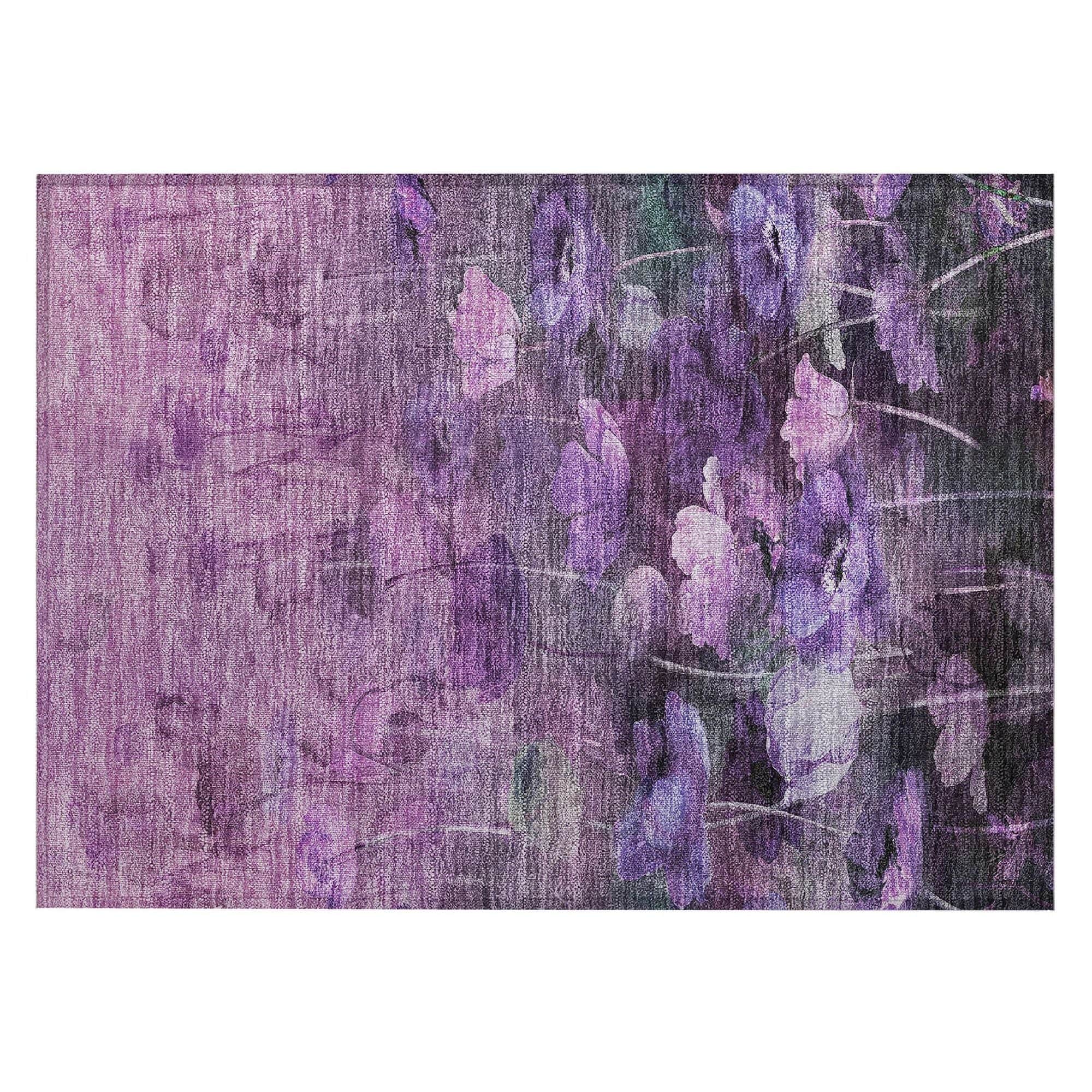 Machine Washable Purple Rug - Indoor / Outdoor - Kids / Pet Friendly Floral Print Rug