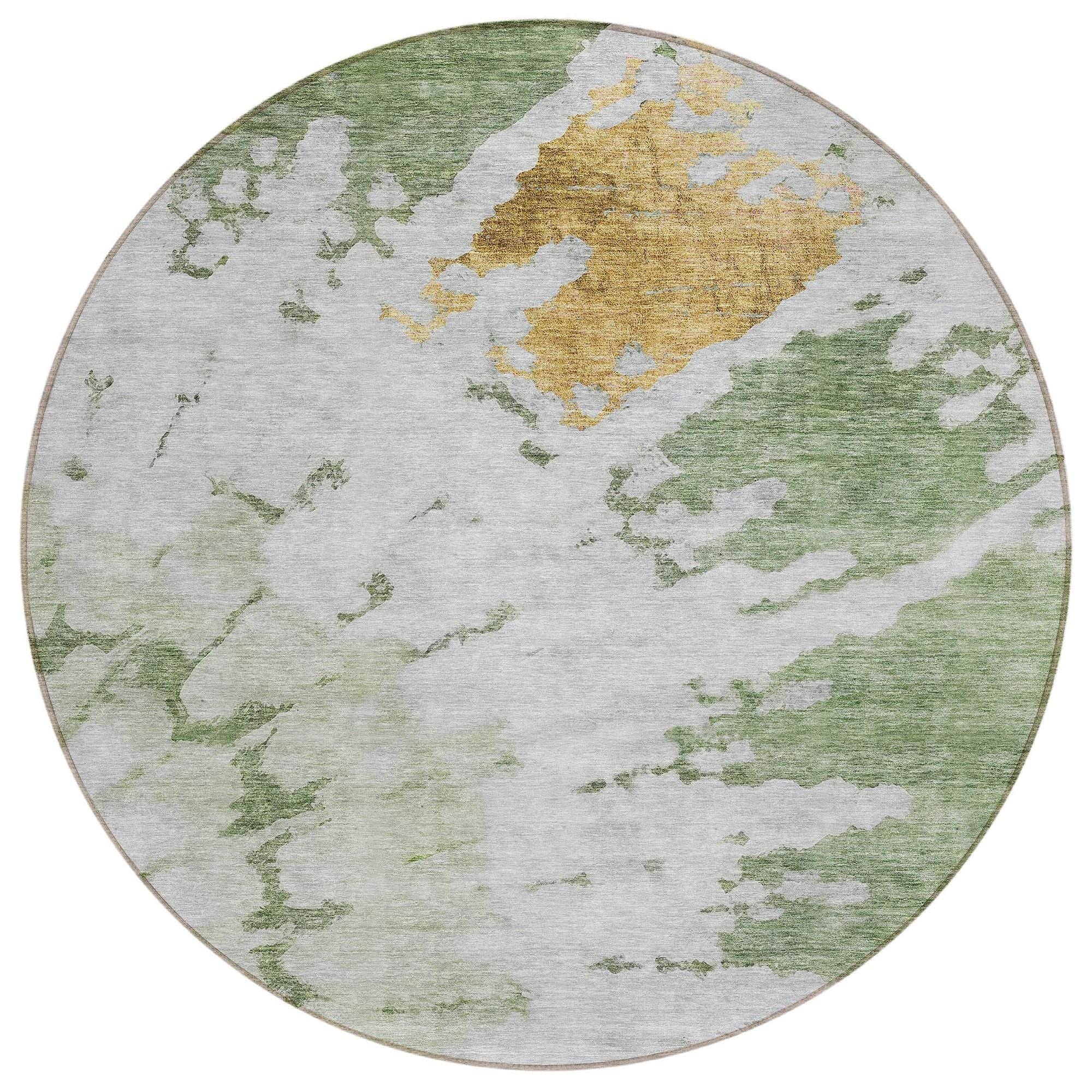 Machine Washable Aloe Green Rug - Indoor / Outdoor - Kids / Pet Friendly Spiral Print Rug