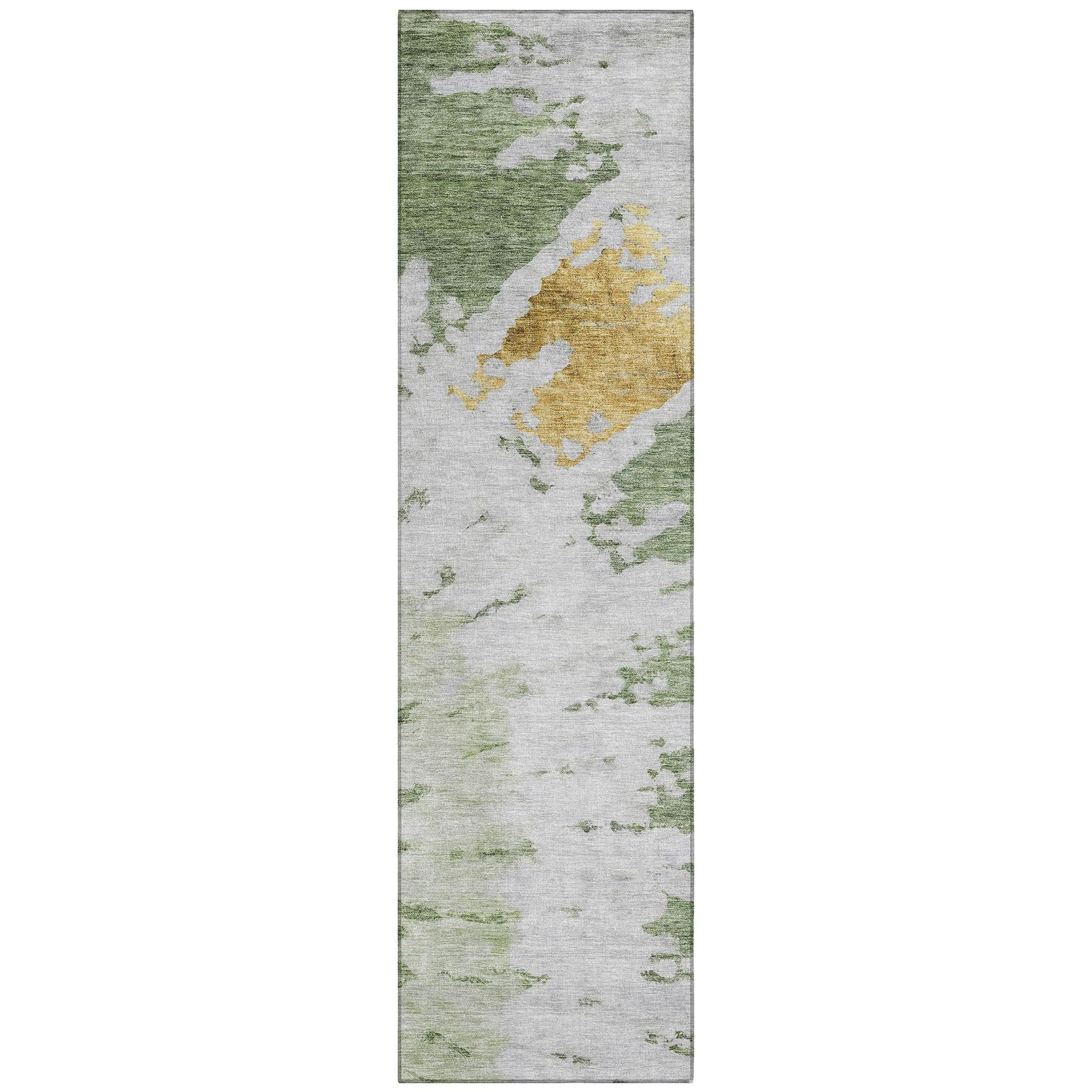 Machine Washable Aloe Green Rug - Indoor / Outdoor - Kids / Pet Friendly Spiral Print Rug