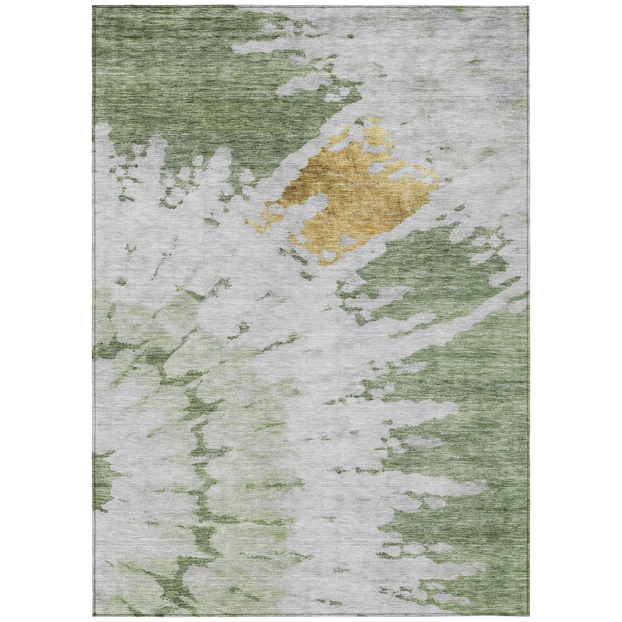 Machine Washable Aloe Green Rug - Indoor / Outdoor - Kids / Pet Friendly Spiral Print Rug