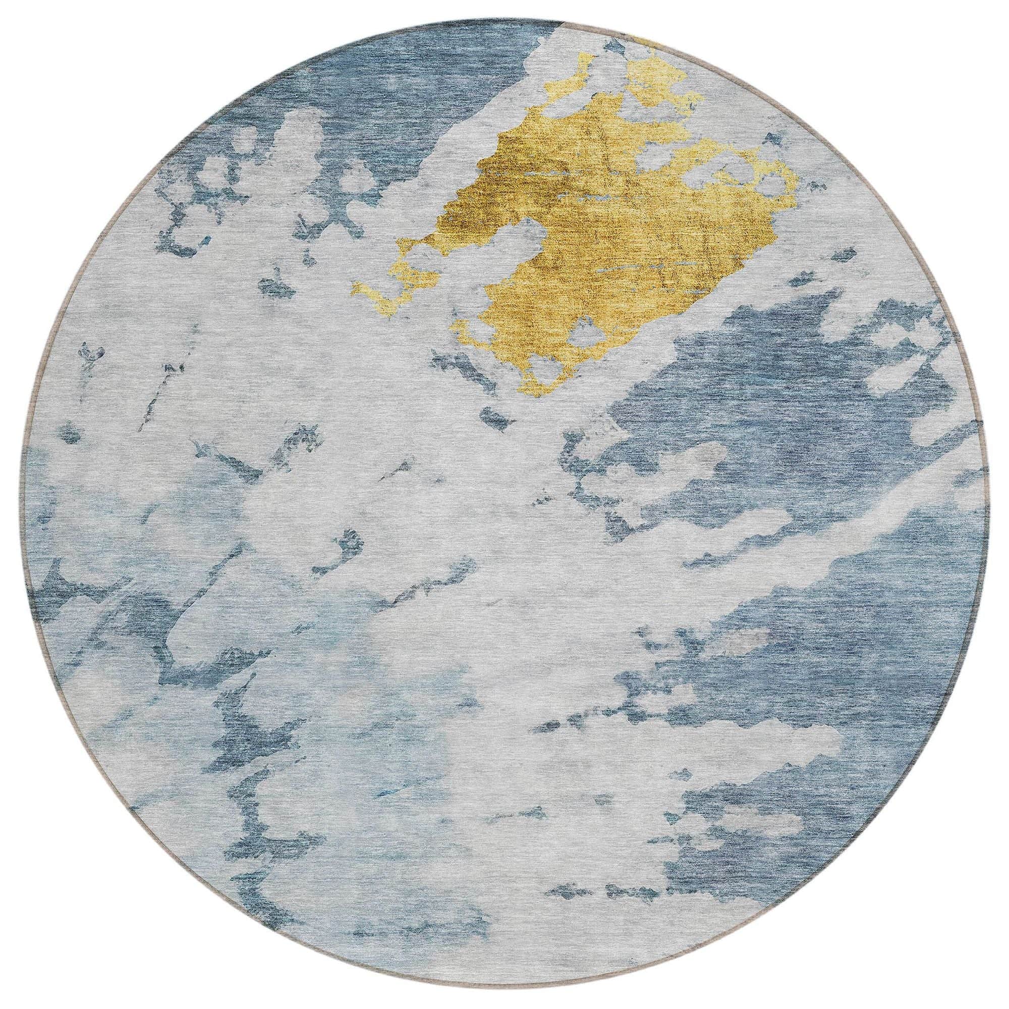 Machine Washable Blue Rug - Indoor / Outdoor - Kids / Pet Friendly Spiral Print Rug