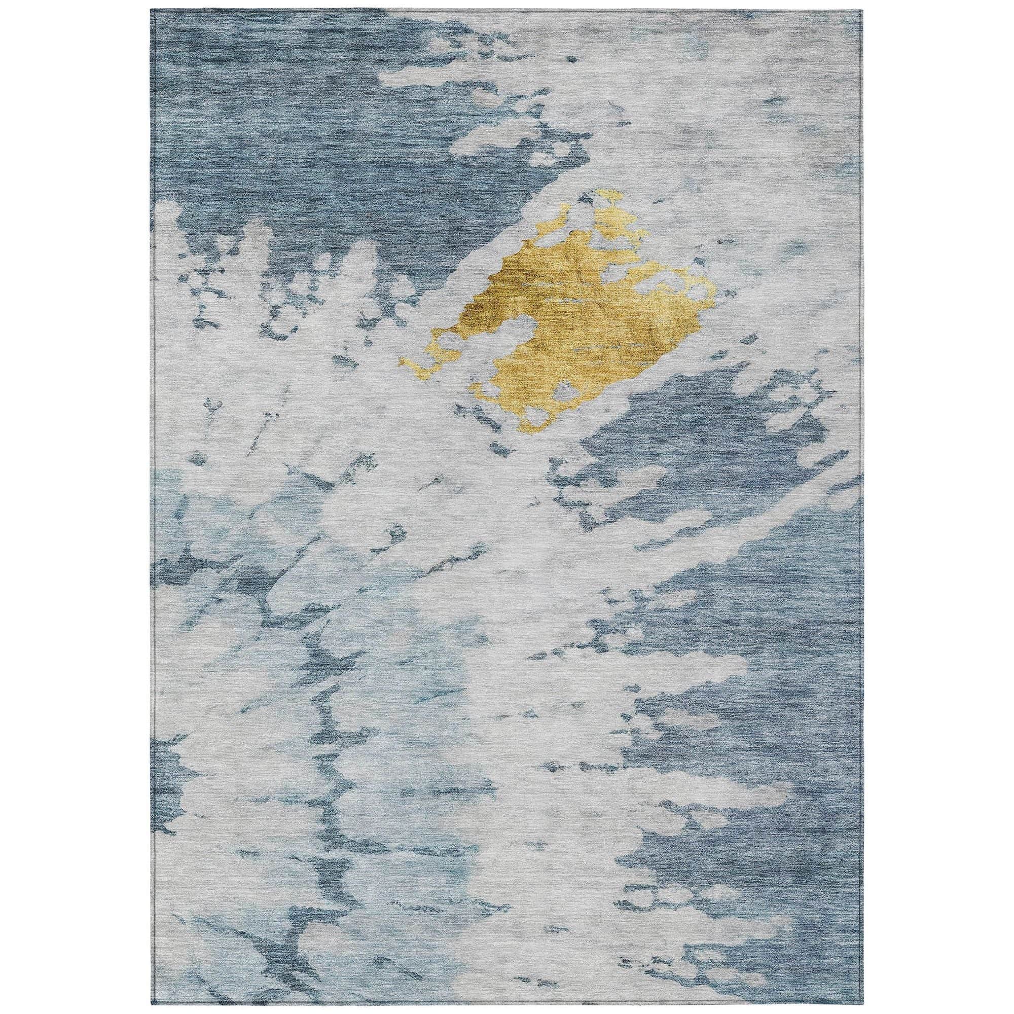 Machine Washable Blue Rug - Indoor / Outdoor - Kids / Pet Friendly Spiral Print Rug
