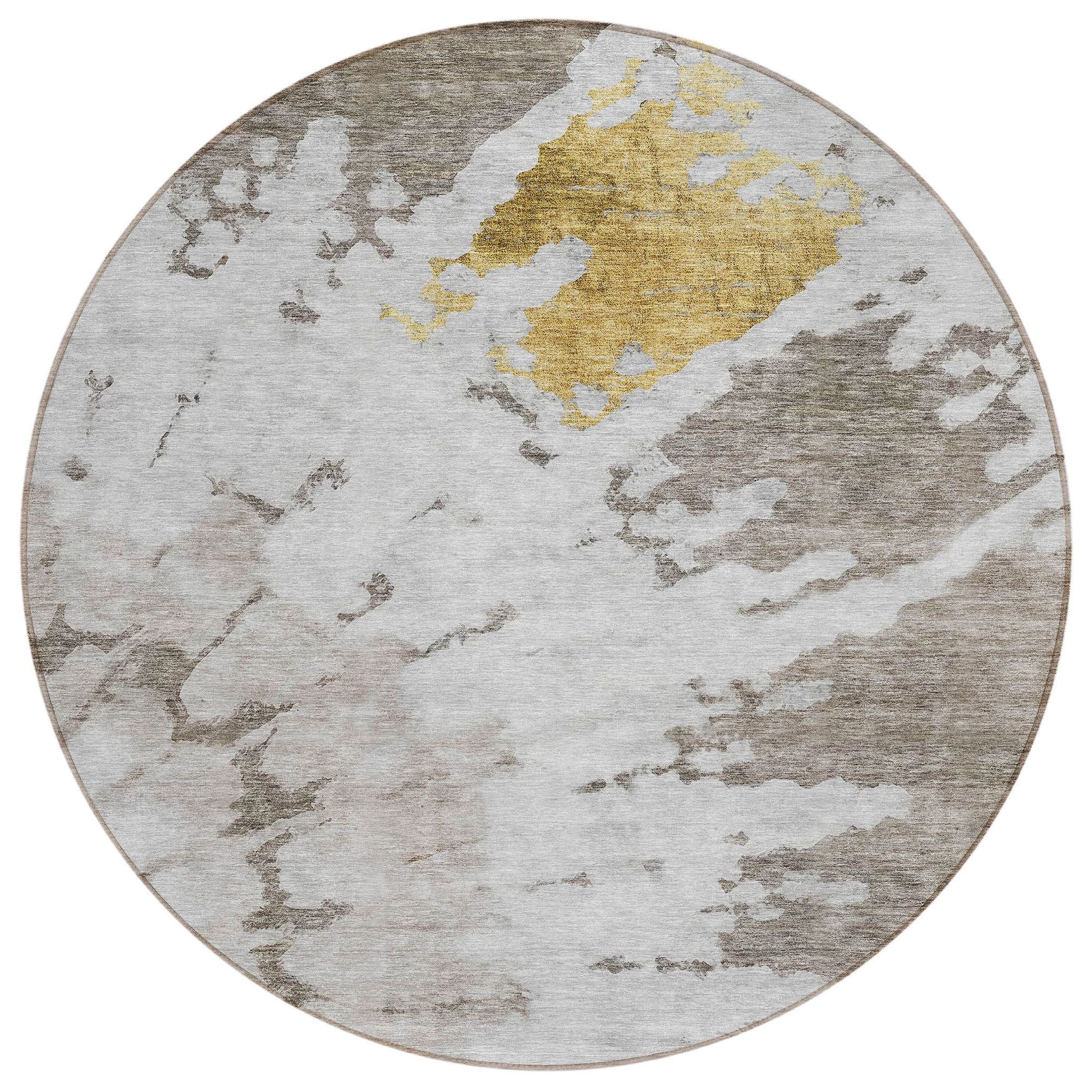 Machine Washable Taupe Brown Rug - Indoor / Outdoor - Kids / Pet Friendly Spiral Print Rug