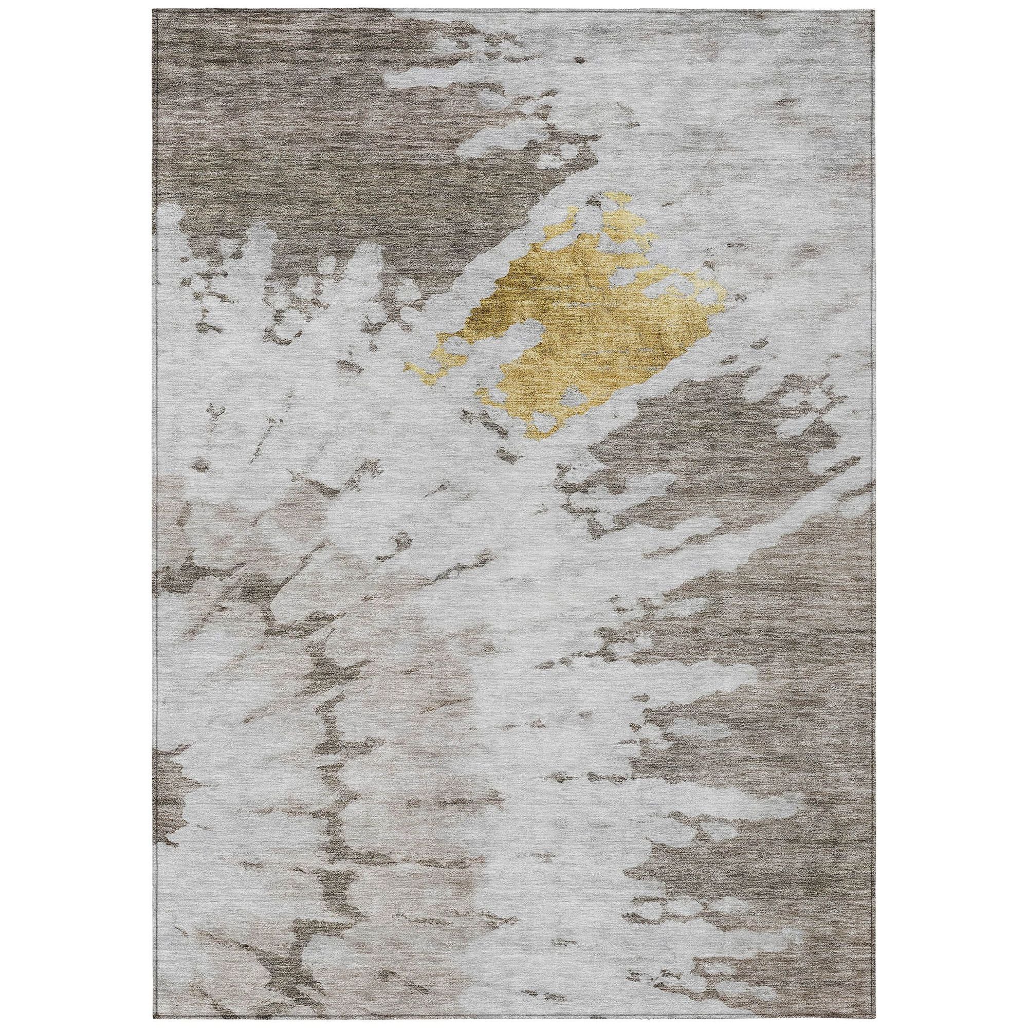 Machine Washable Taupe Brown Rug - Indoor / Outdoor - Kids / Pet Friendly Spiral Print Rug