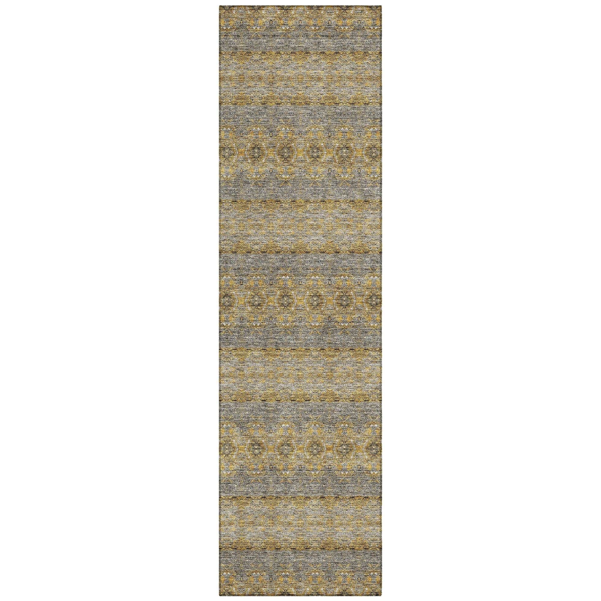 Machine Washable Gold Rug - Indoor / Outdoor - Kids / Pet Friendly Bohemian Print Rug