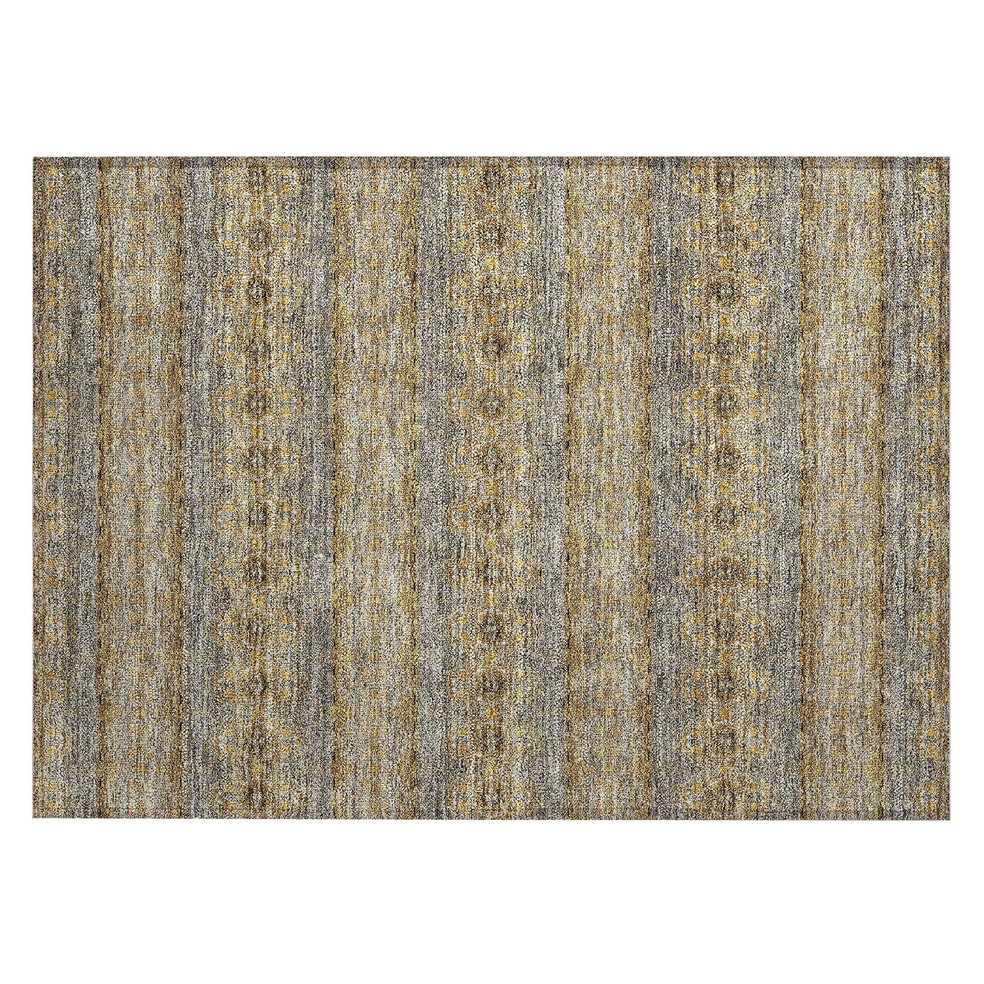 Machine Washable Gold Rug - Indoor / Outdoor - Kids / Pet Friendly Bohemian Print Rug