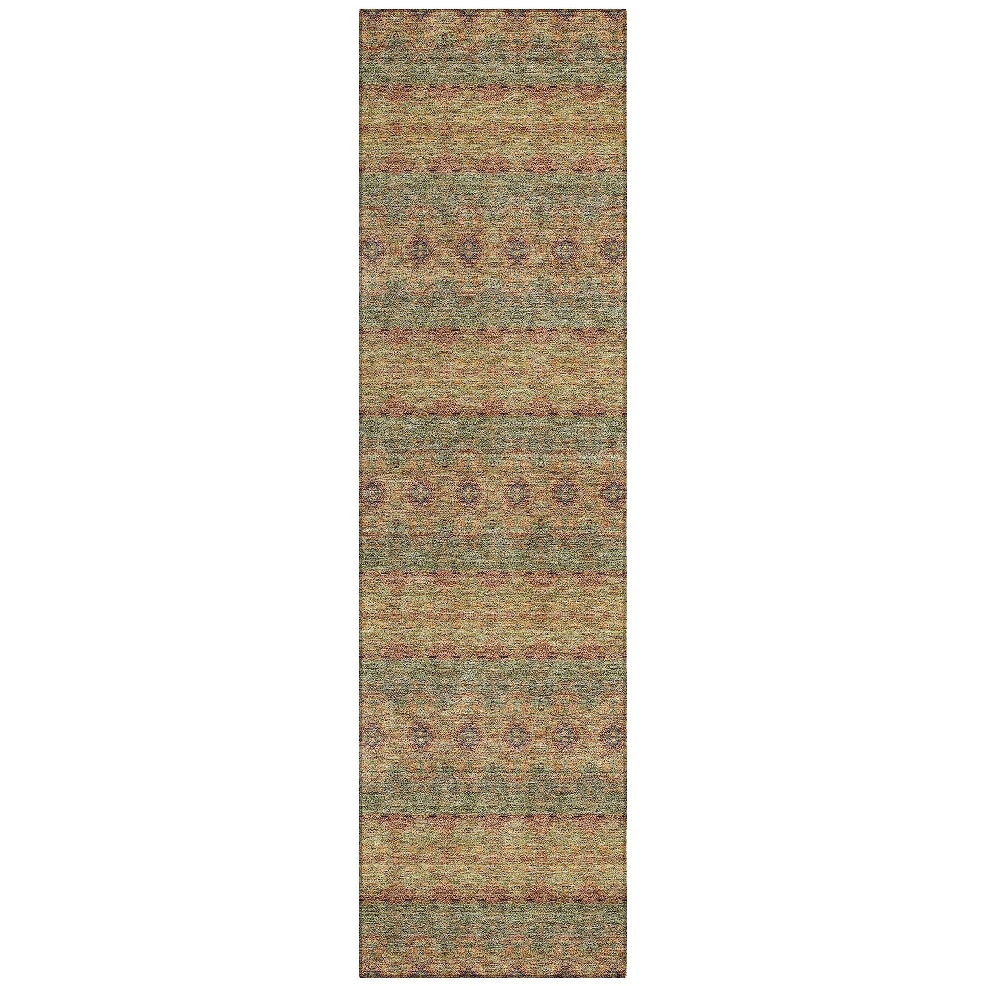 Machine Washable Green Rug - Indoor / Outdoor - Kids / Pet Friendly Bohemian Print Rug