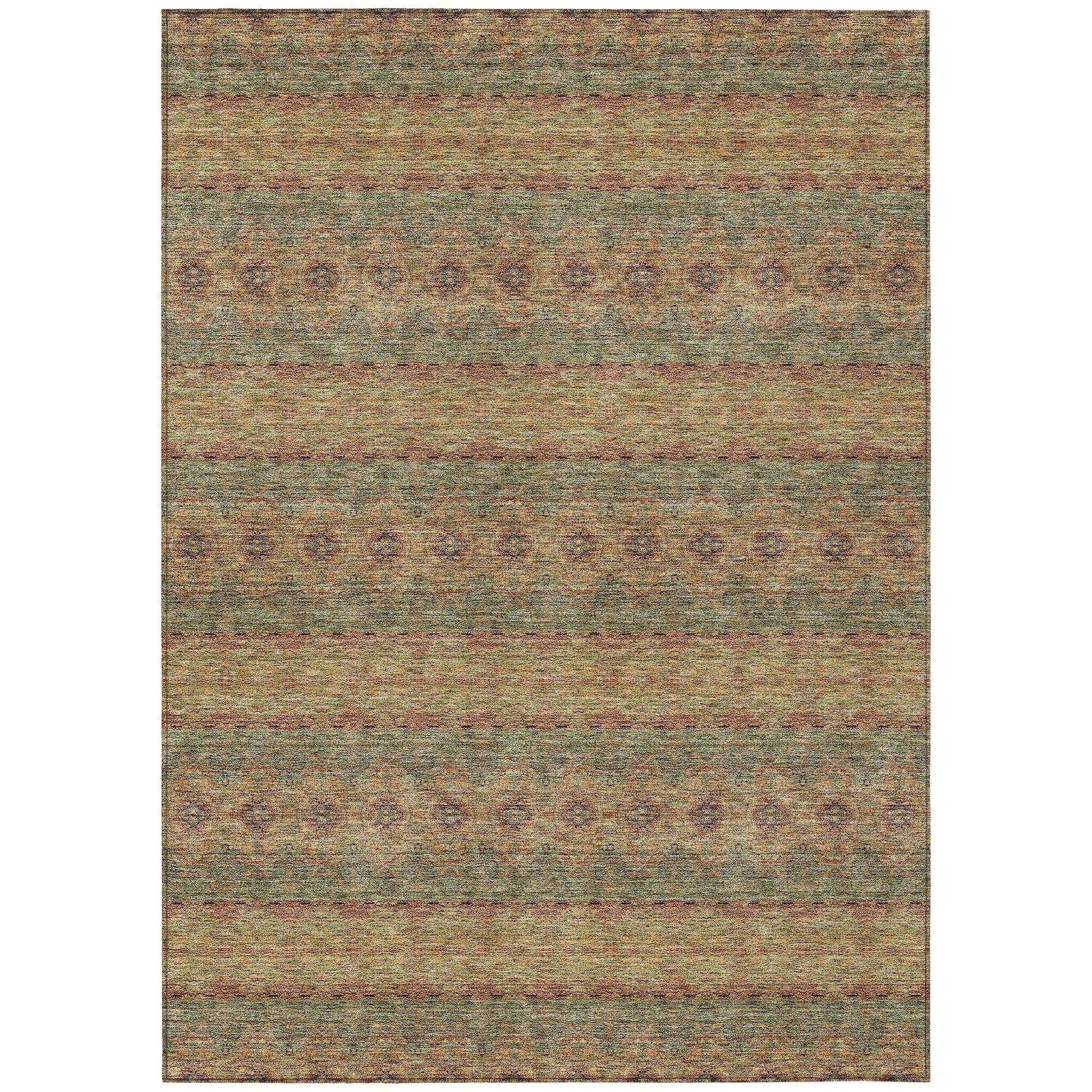 Machine Washable Green Rug - Indoor / Outdoor - Kids / Pet Friendly Bohemian Print Rug