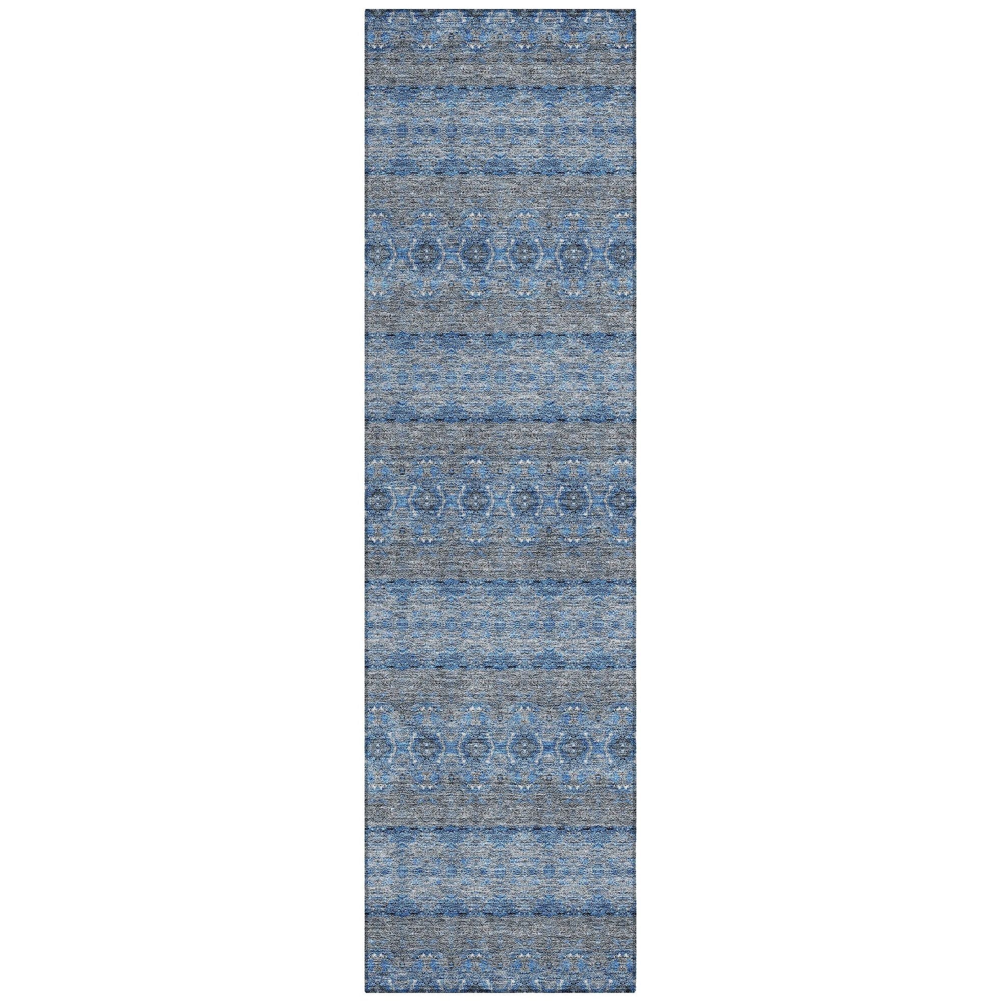 Machine Washable Navy Blue Rug - Indoor / Outdoor - Kids / Pet Friendly Bohemian Print Rug