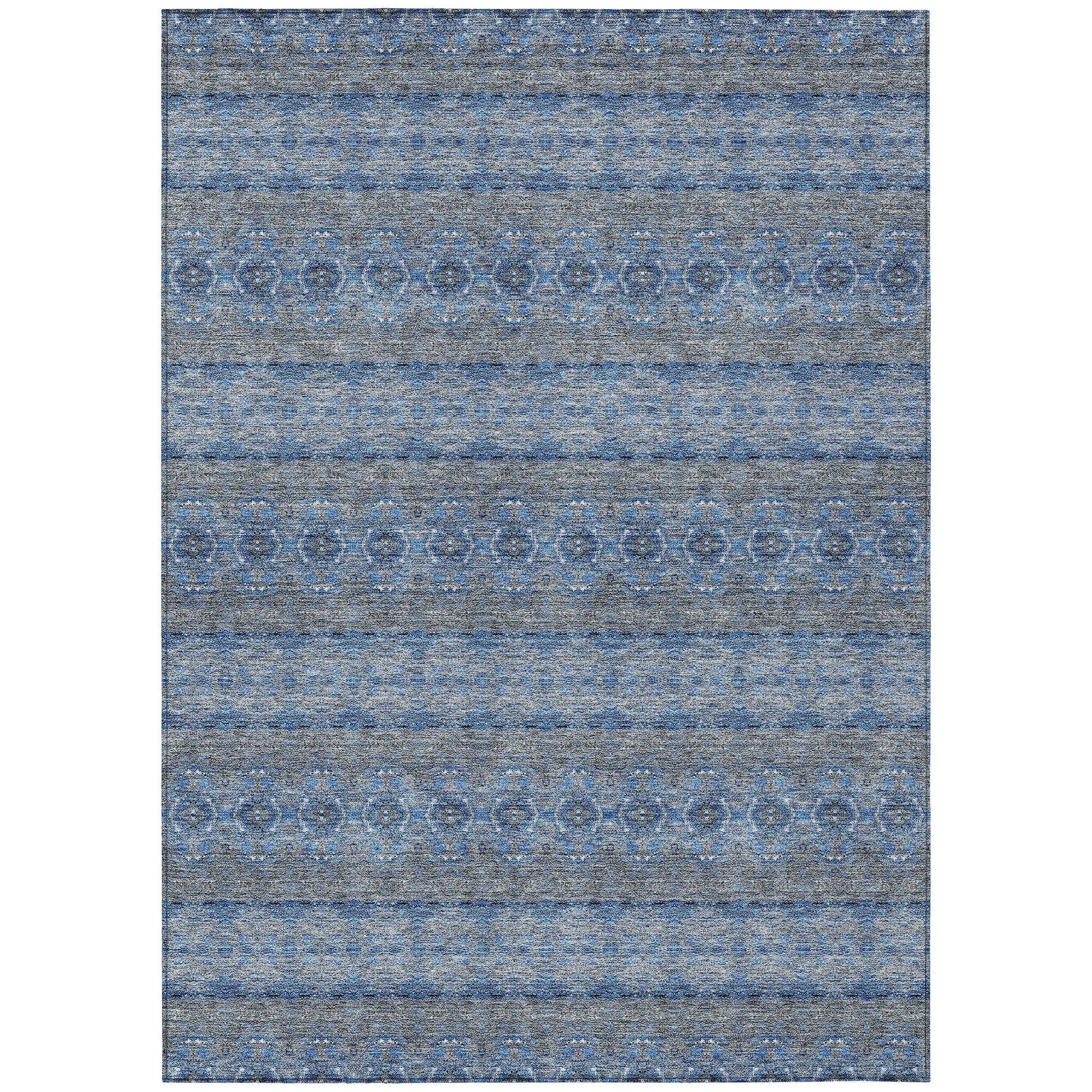 Machine Washable Navy Blue Rug - Indoor / Outdoor - Kids / Pet Friendly Bohemian Print Rug