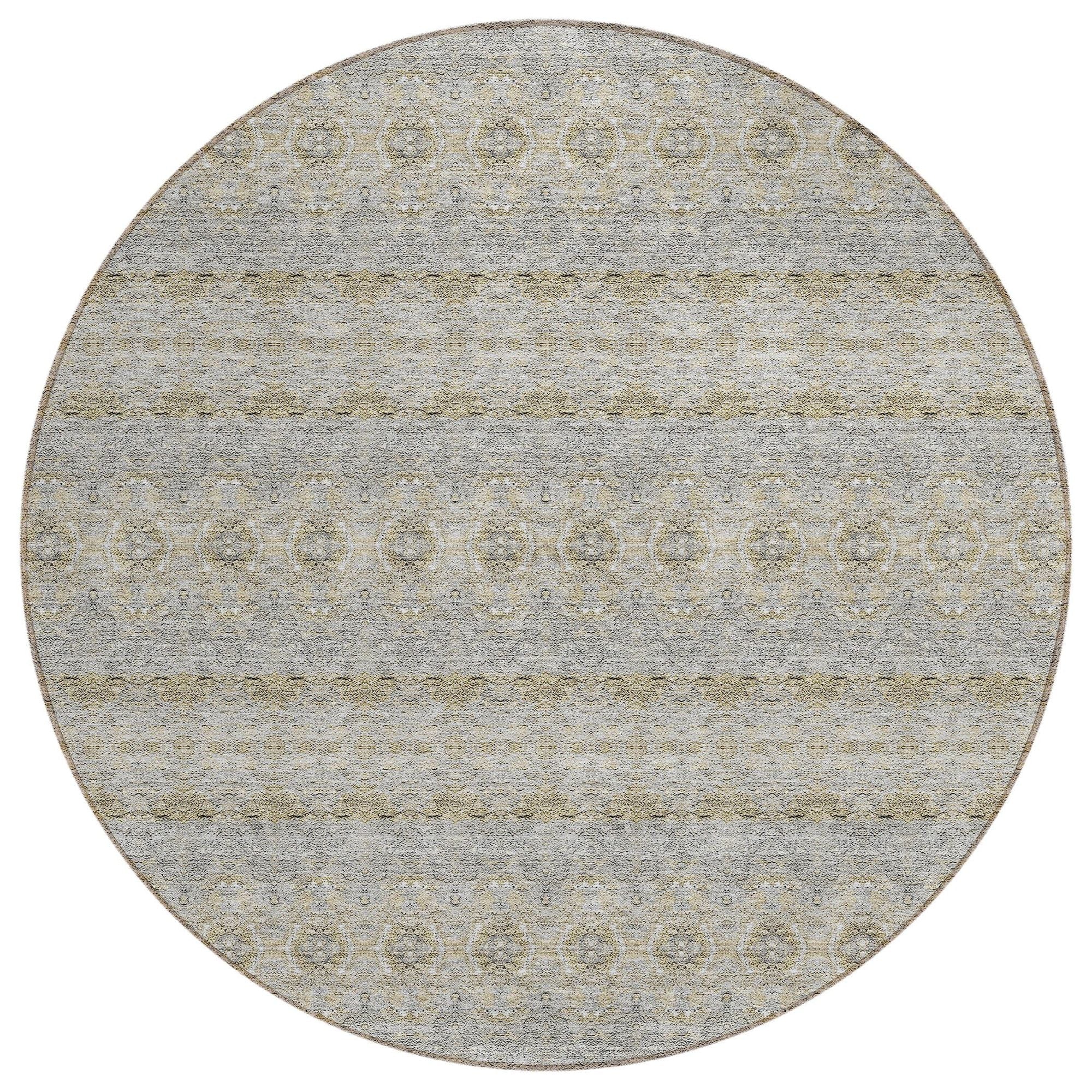 Machine Washable Silver Gray Rug - Indoor / Outdoor - Kids / Pet Friendly Bohemian Print Rug