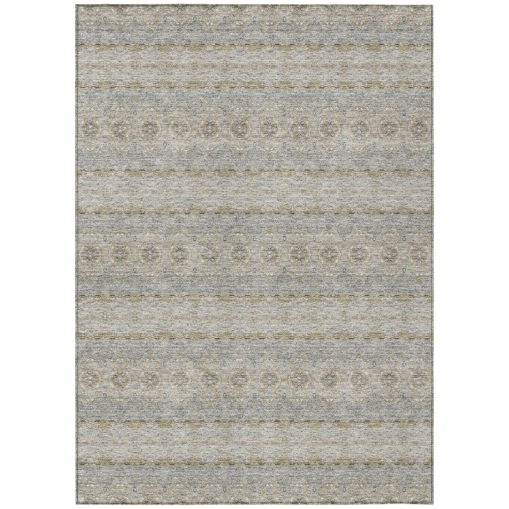 Machine Washable Silver Gray Rug - Indoor / Outdoor - Kids / Pet Friendly Bohemian Print Rug