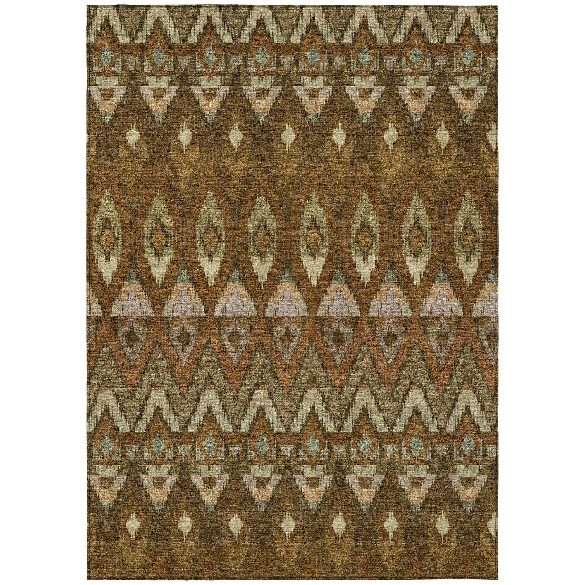 Machine Washable Brown Rug - Indoor / Outdoor - Kids / Pet Friendly Southwest Print Rug