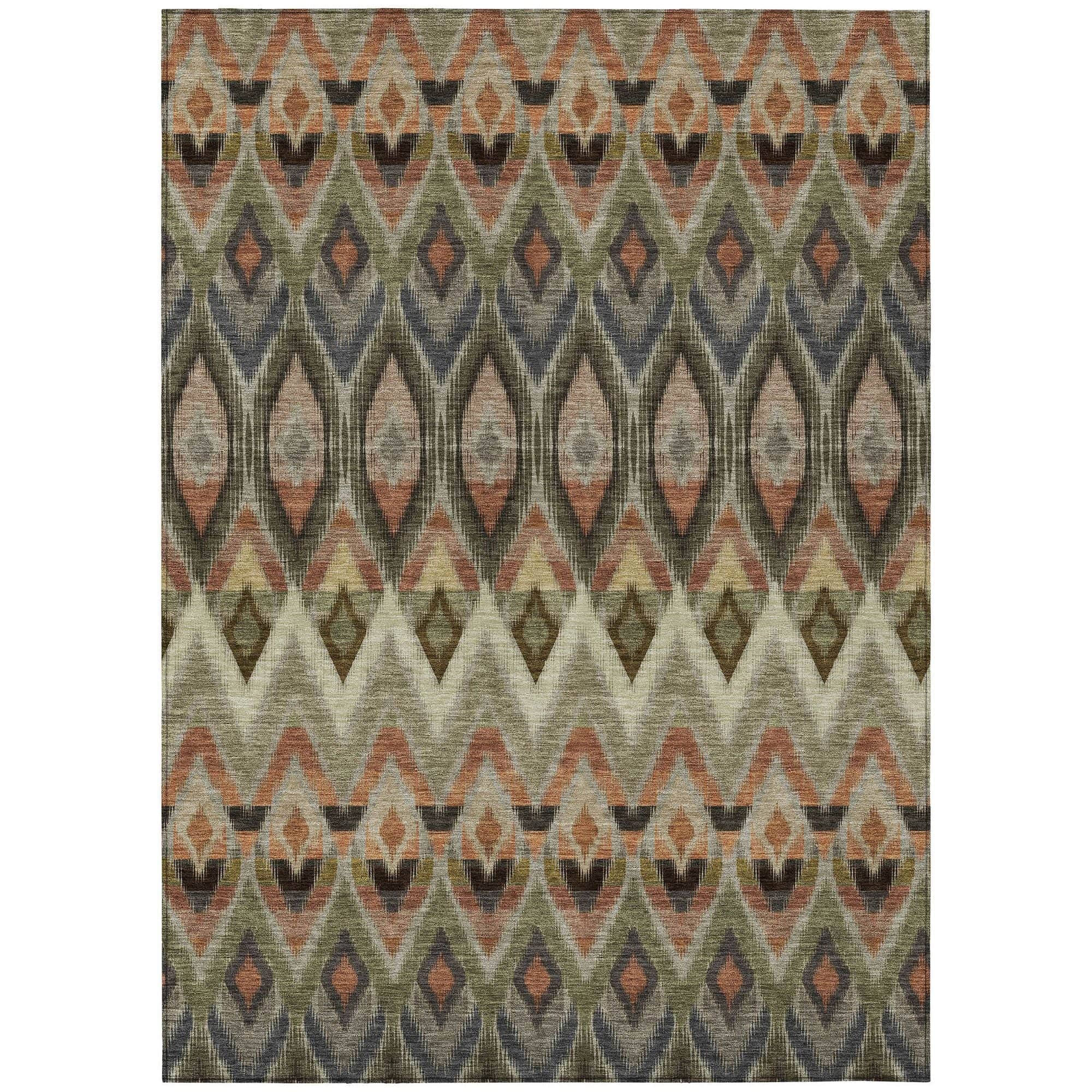 Machine Washable Taupe Brown Rug - Indoor / Outdoor - Kids / Pet Friendly Southwest Print Rug