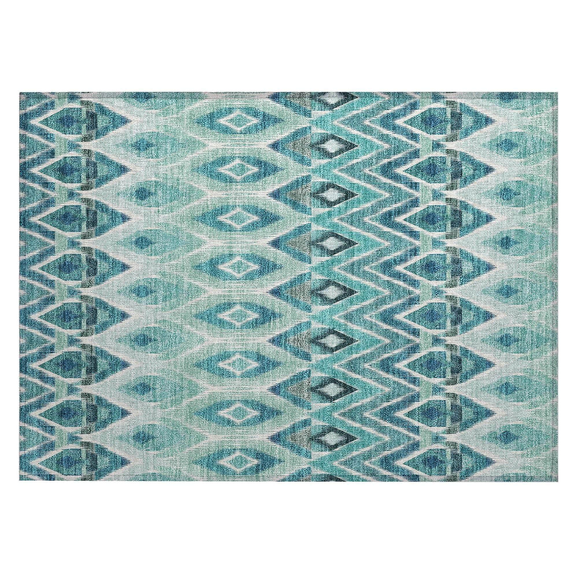 Machine Washable Teal Rug - Indoor / Outdoor - Kids / Pet Friendly Southwest Print Rug