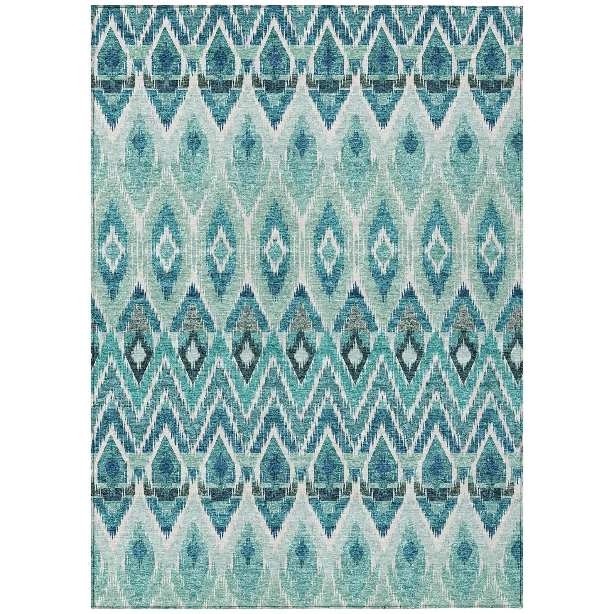 Machine Washable Teal Rug - Indoor / Outdoor - Kids / Pet Friendly Southwest Print Rug