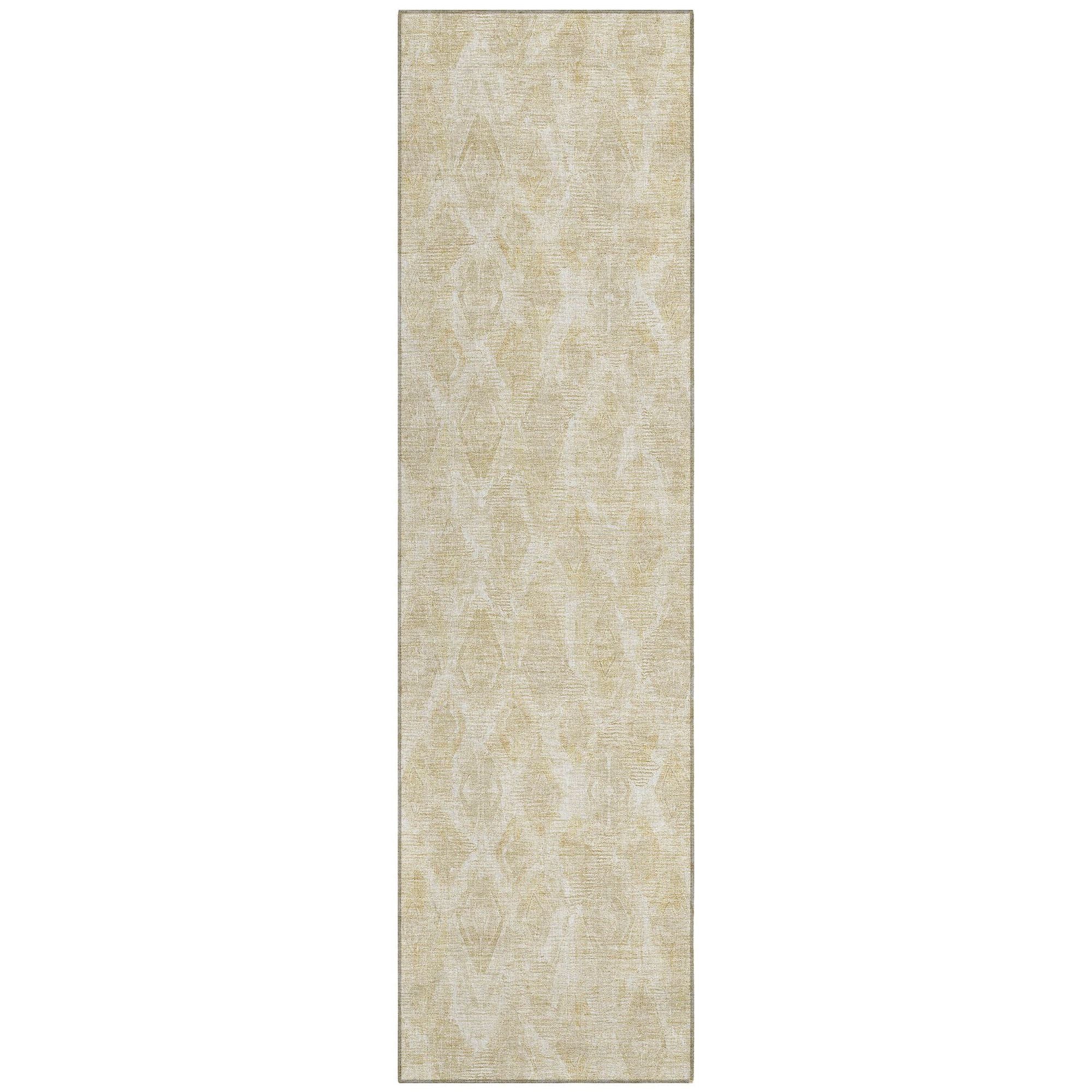 Machine Washable Beige Brown Rug - Indoor / Outdoor - Kids / Pet Friendly Diamond Print Rug