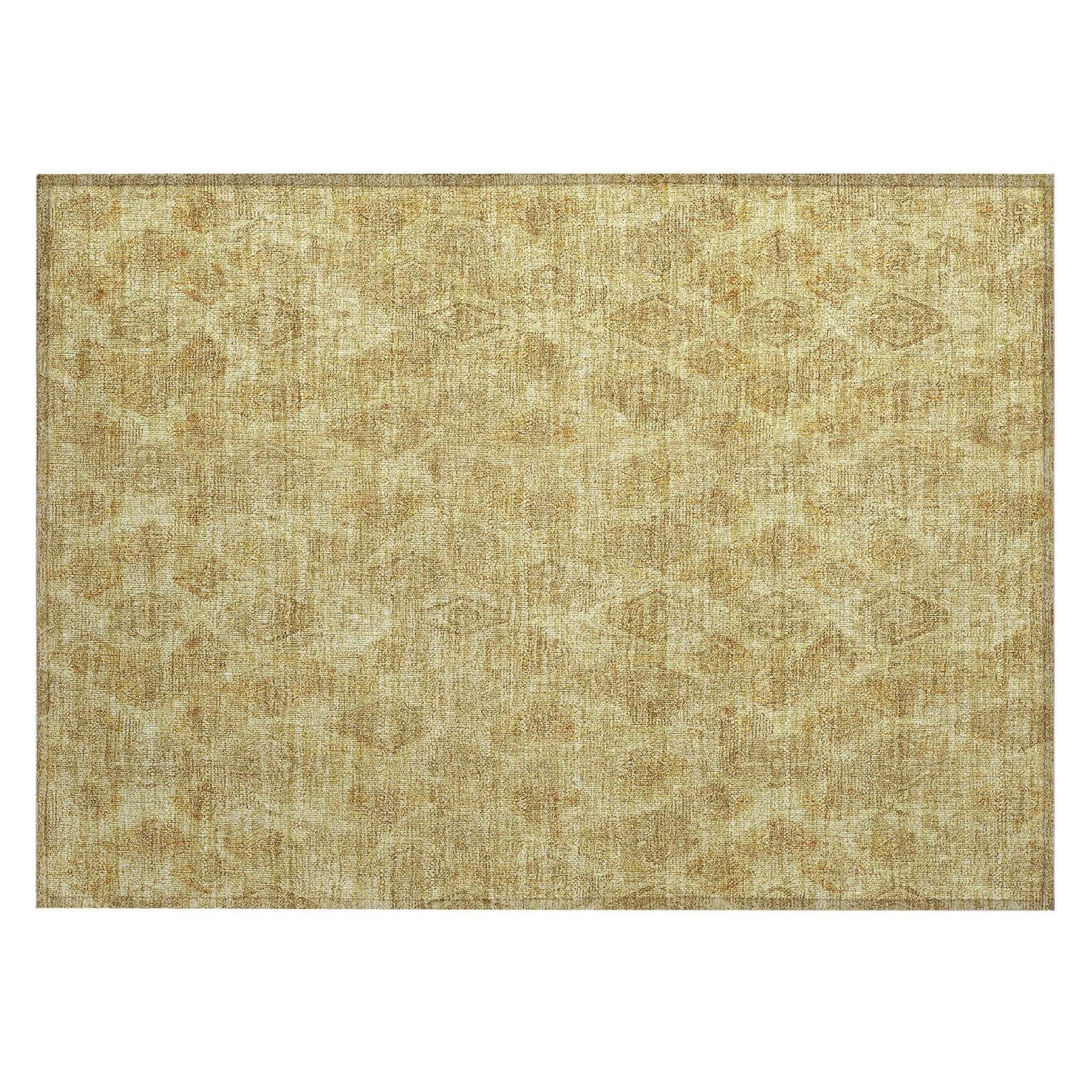 Machine Washable Gold Rug - Indoor / Outdoor - Kids / Pet Friendly Diamond Print Rug