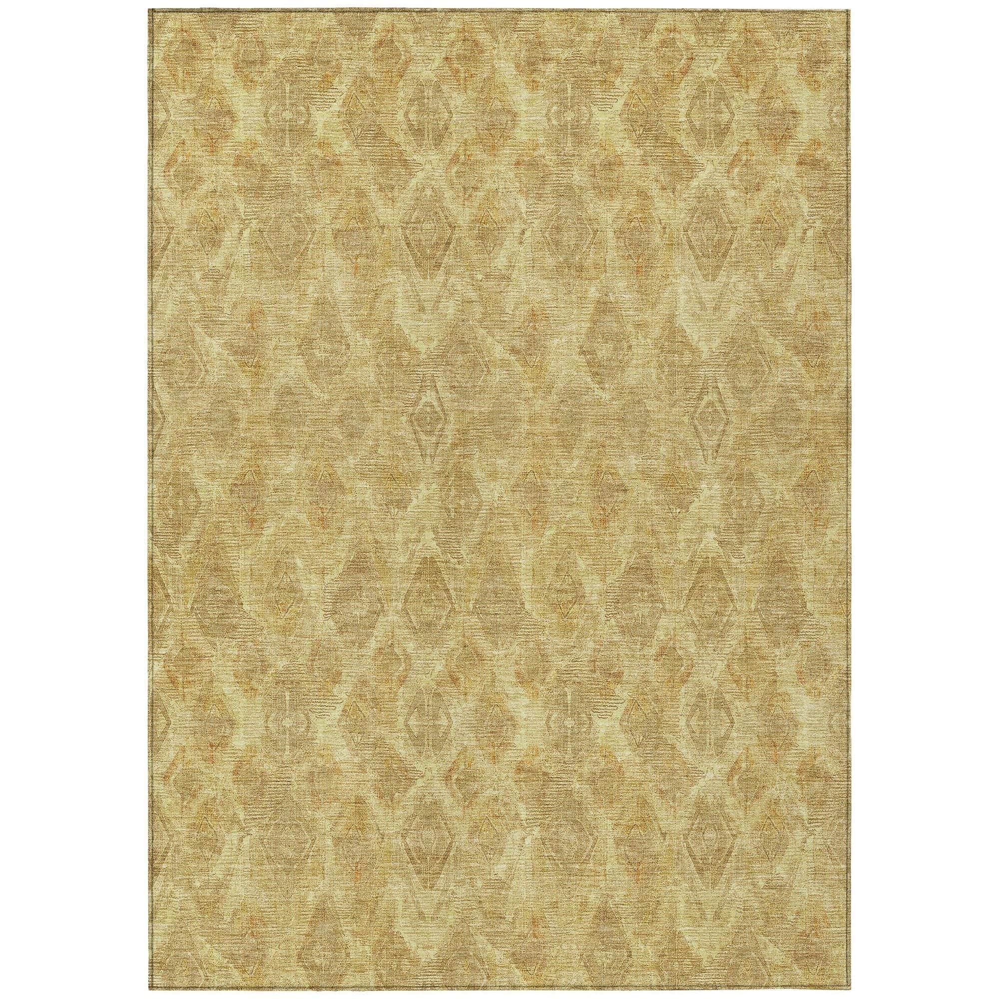 Machine Washable Gold Rug - Indoor / Outdoor - Kids / Pet Friendly Diamond Print Rug