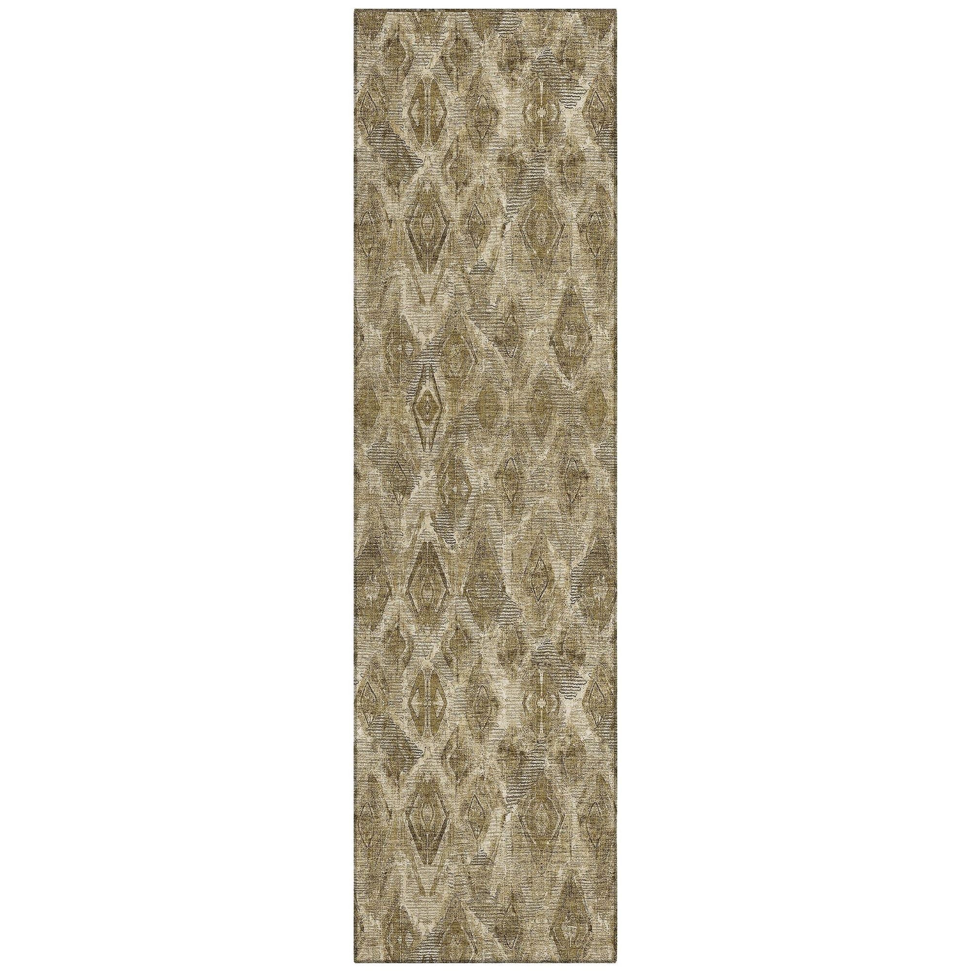 Machine Washable Mocha Brown Rug - Indoor / Outdoor - Kids / Pet Friendly Diamond Print Rug