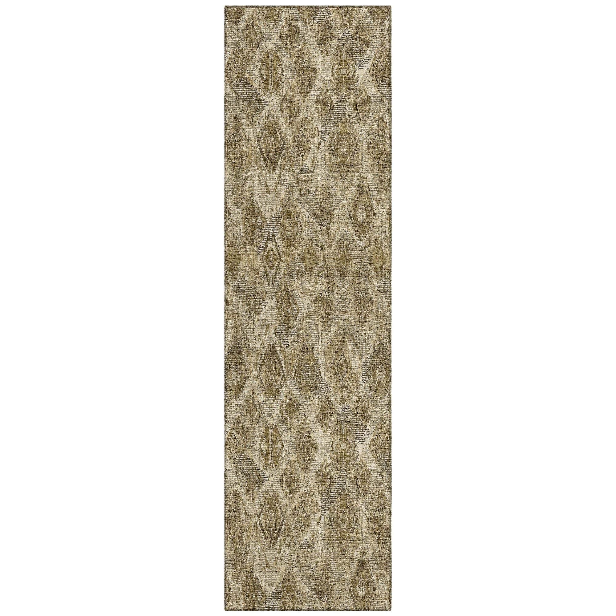 Machine Washable Mocha Brown Rug - Indoor / Outdoor - Kids / Pet Friendly Diamond Print Rug