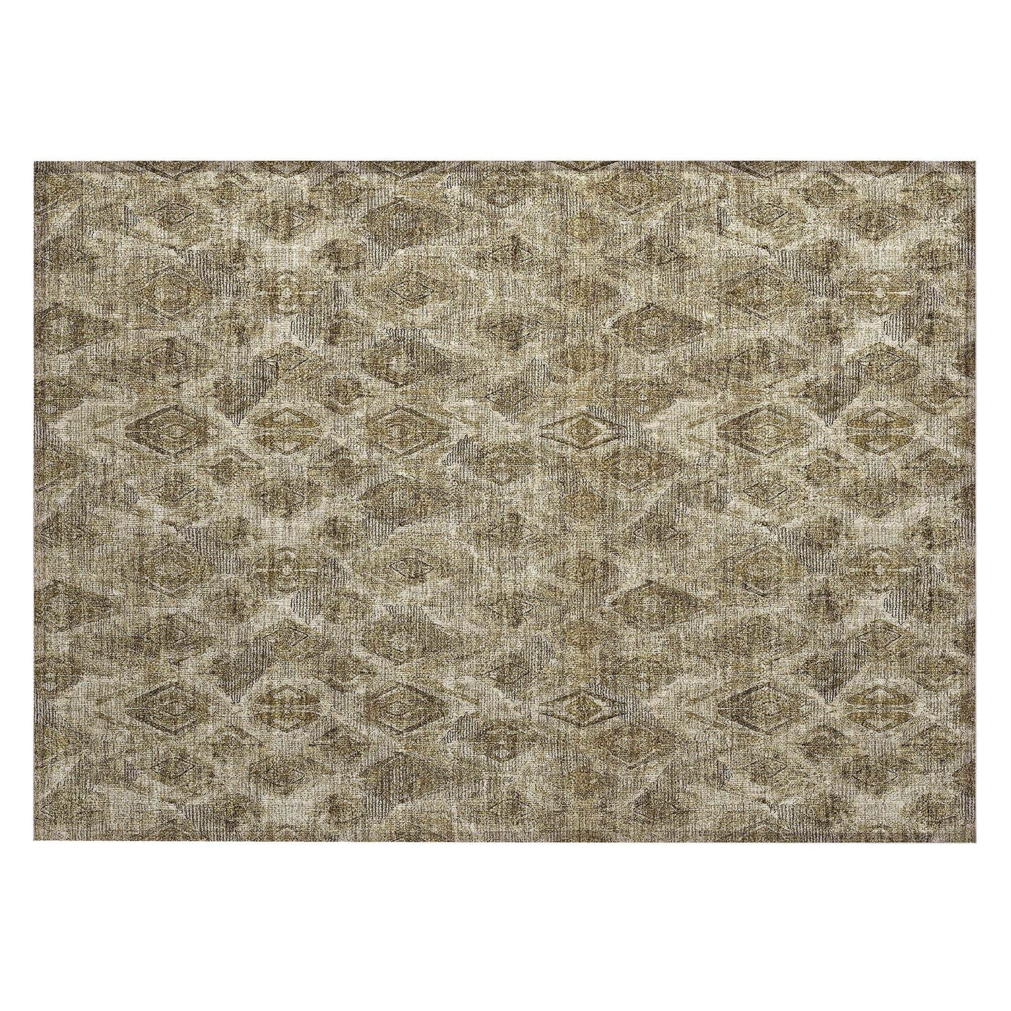 Machine Washable Mocha Brown Rug - Indoor / Outdoor - Kids / Pet Friendly Diamond Print Rug