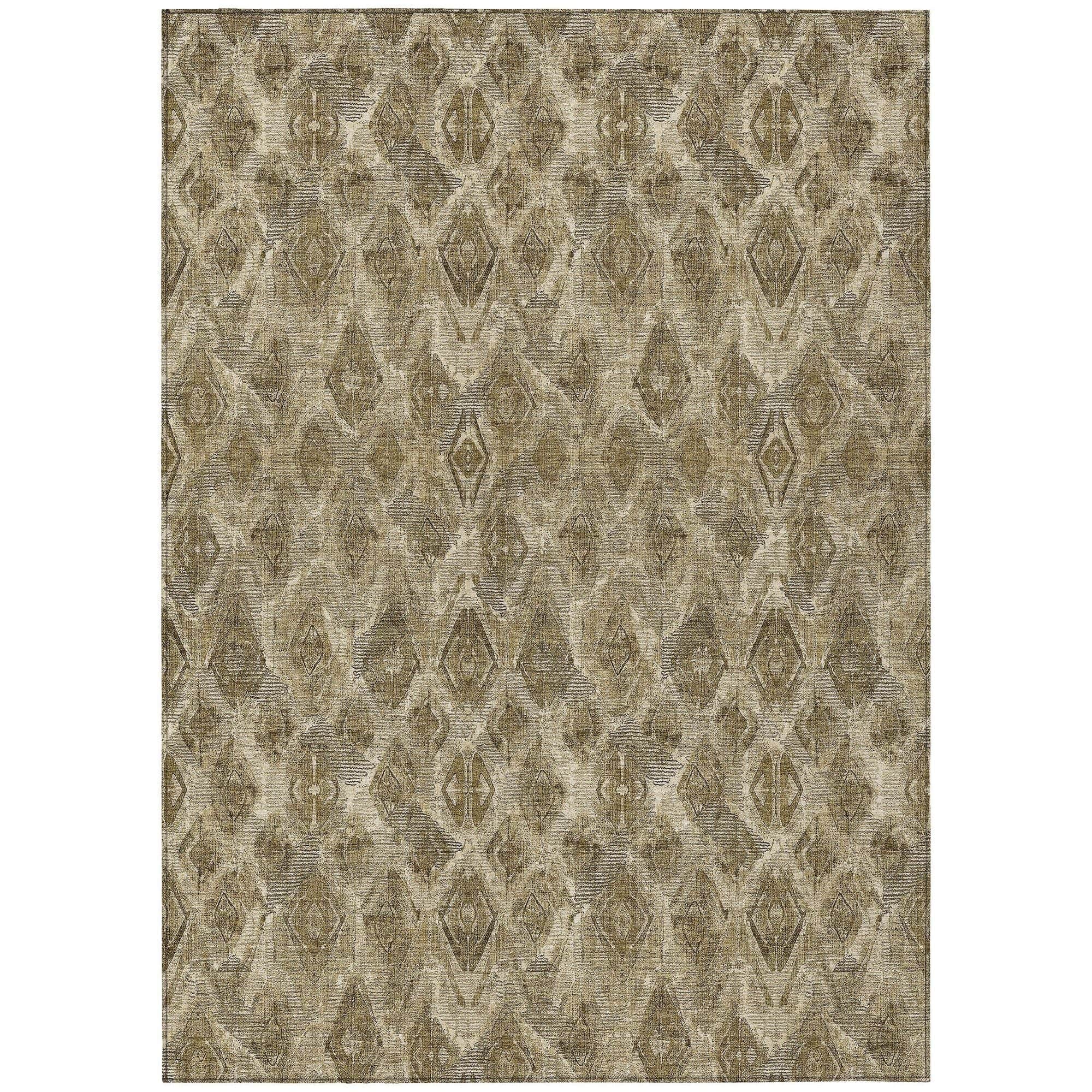 Machine Washable Mocha Brown Rug - Indoor / Outdoor - Kids / Pet Friendly Diamond Print Rug