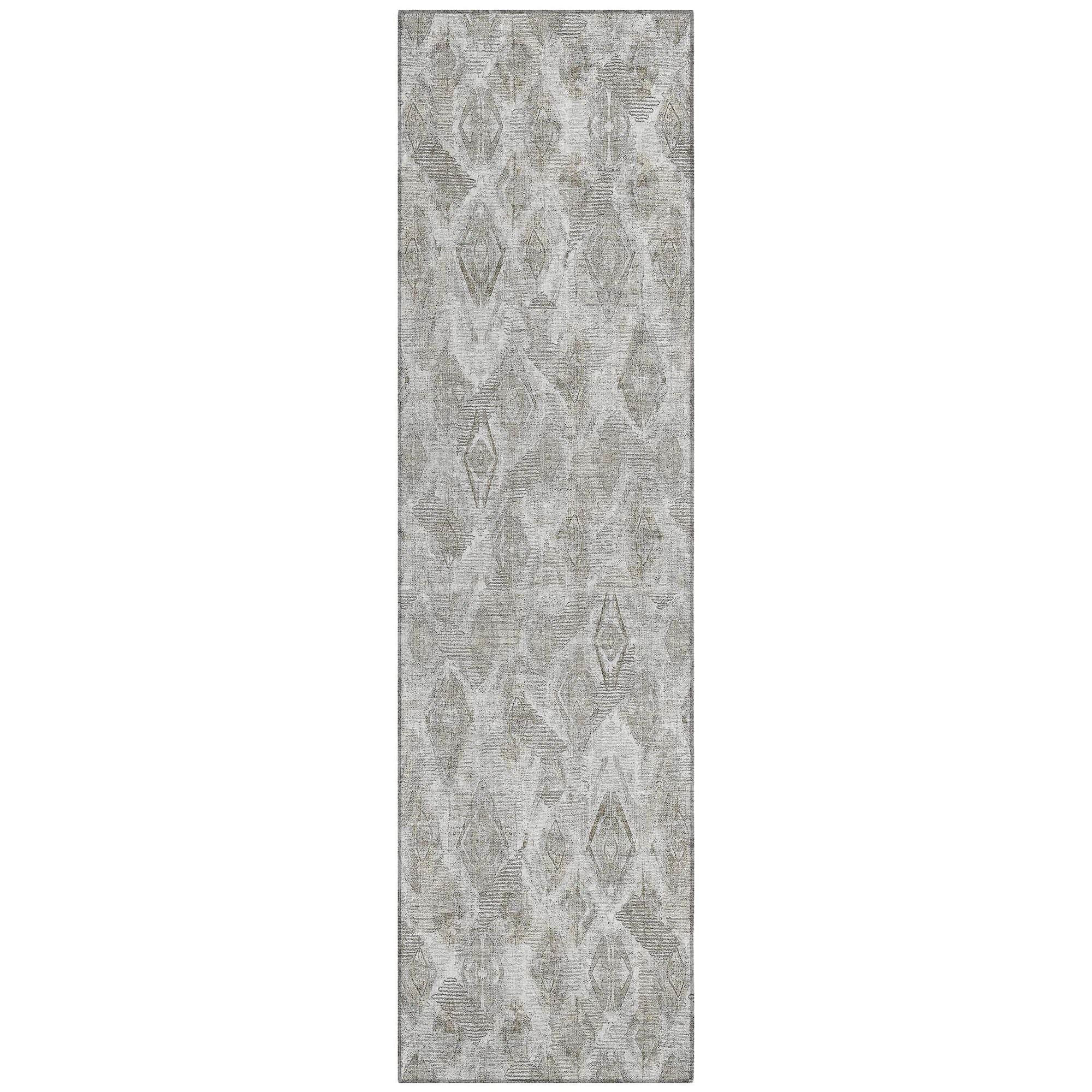 Machine Washable Silver Gray Rug - Indoor / Outdoor - Kids / Pet Friendly Diamond Print Rug