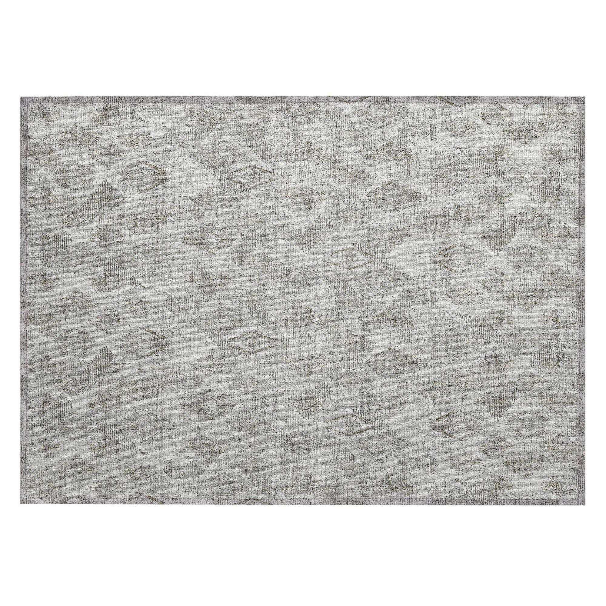 Machine Washable Silver Gray Rug - Indoor / Outdoor - Kids / Pet Friendly Diamond Print Rug