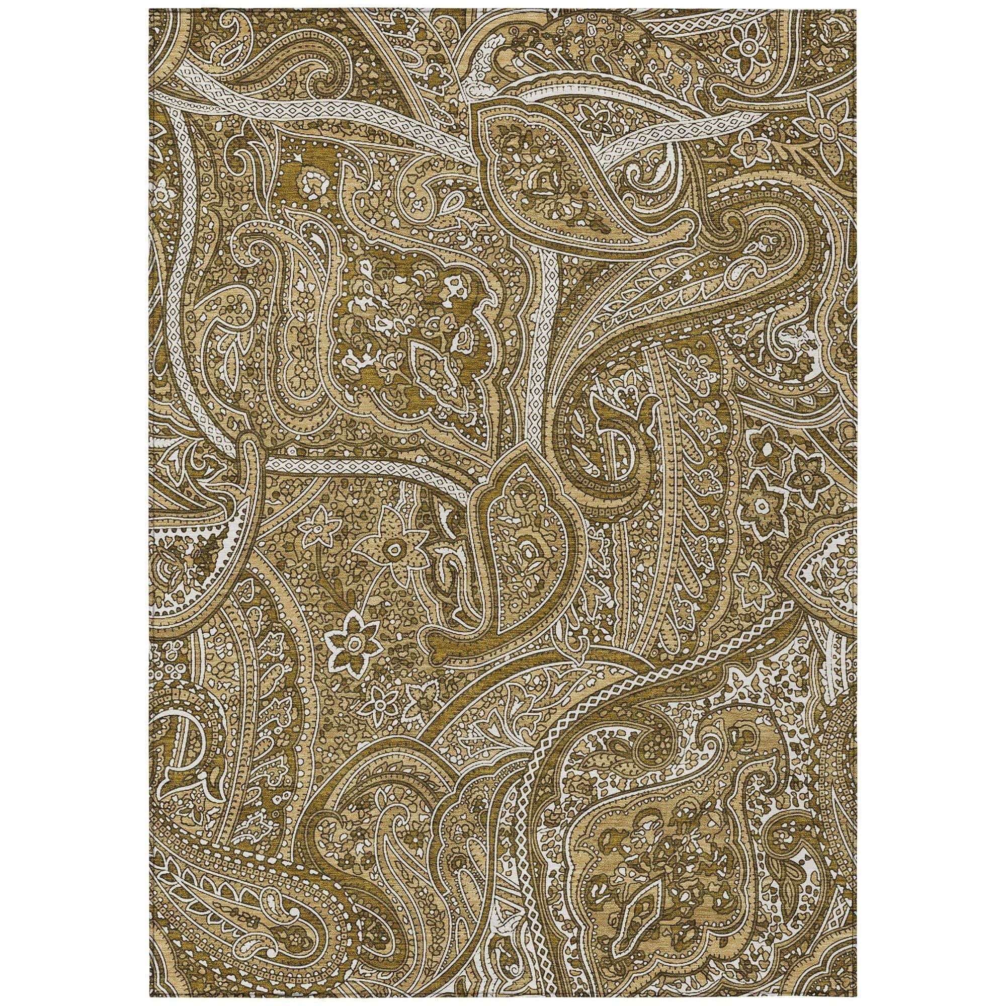 Machine Washable Brown Rug - Indoor / Outdoor - Kids / Pet Friendly Paisley Print Rug