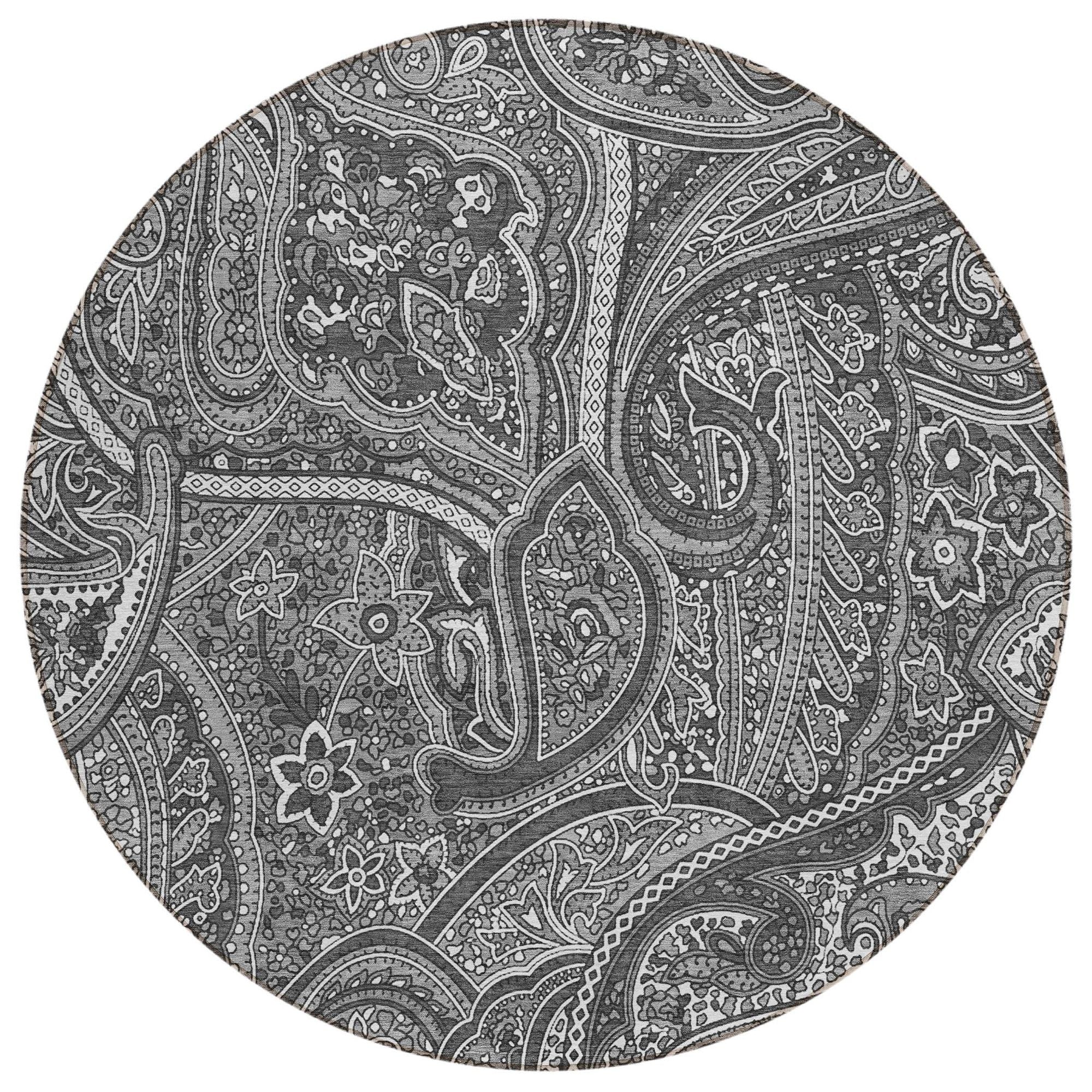 Machine Washable Gray Rug - Indoor / Outdoor - Kids / Pet Friendly Paisley Print Rug
