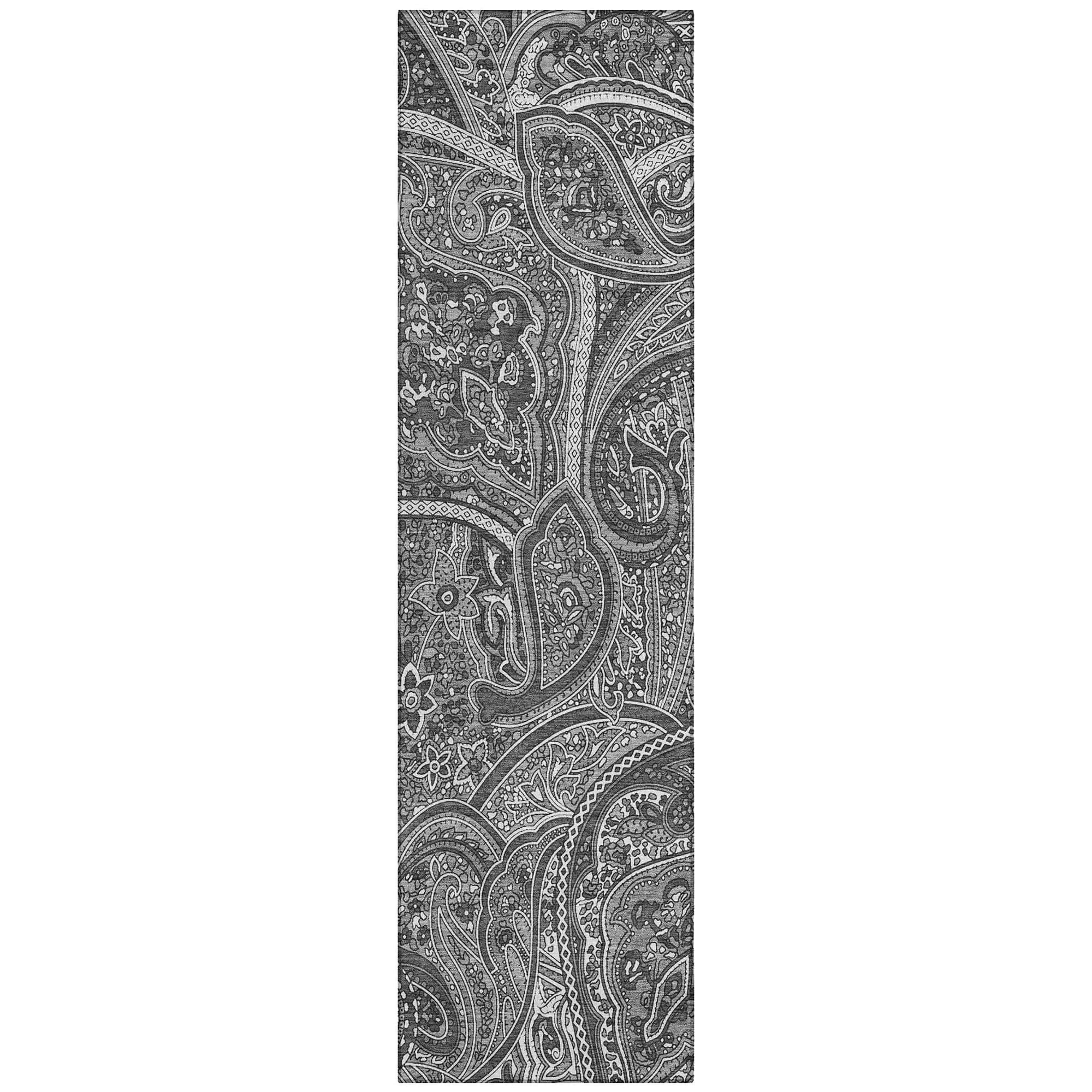 Machine Washable Gray Rug - Indoor / Outdoor - Kids / Pet Friendly Paisley Print Rug