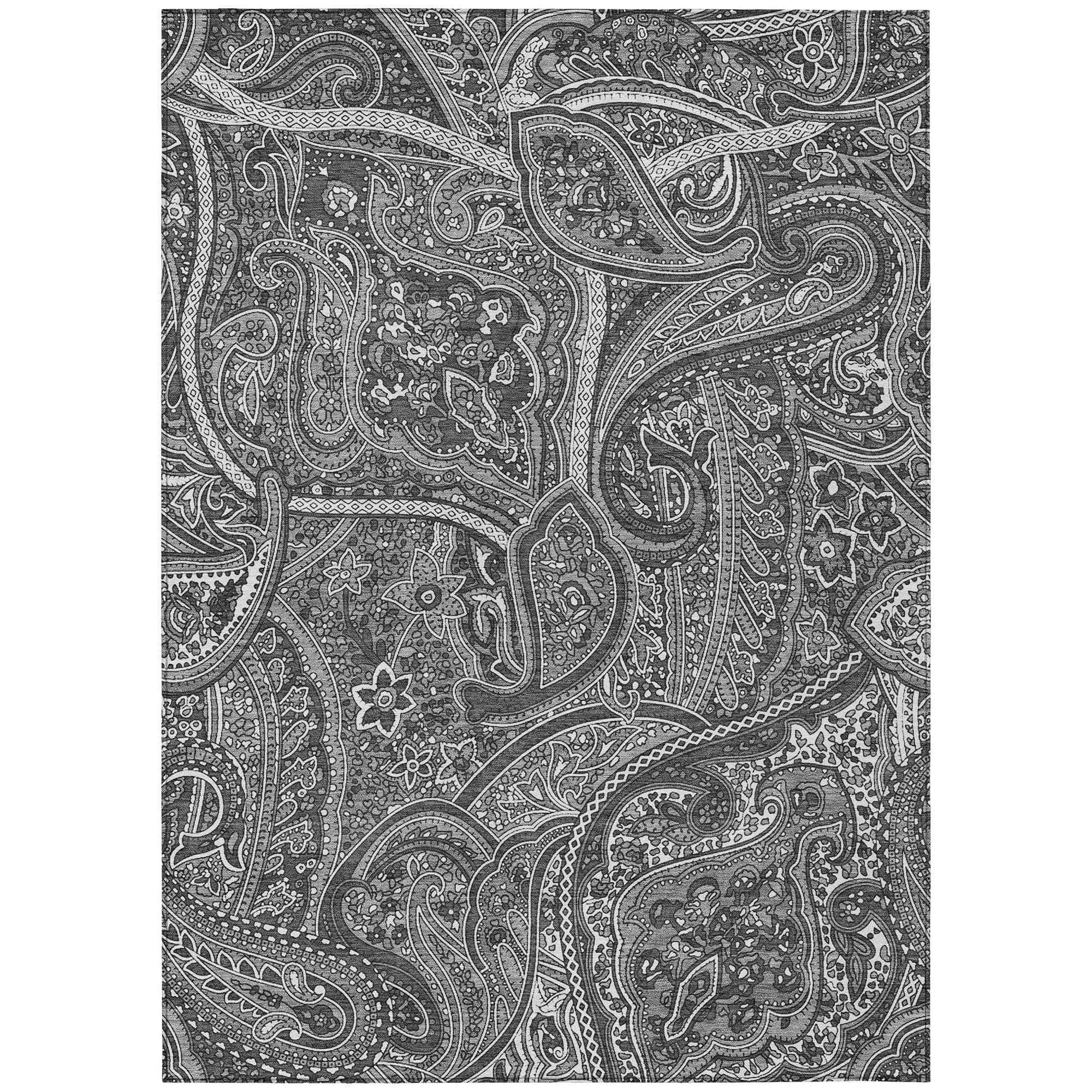 Machine Washable Gray Rug - Indoor / Outdoor - Kids / Pet Friendly Paisley Print Rug
