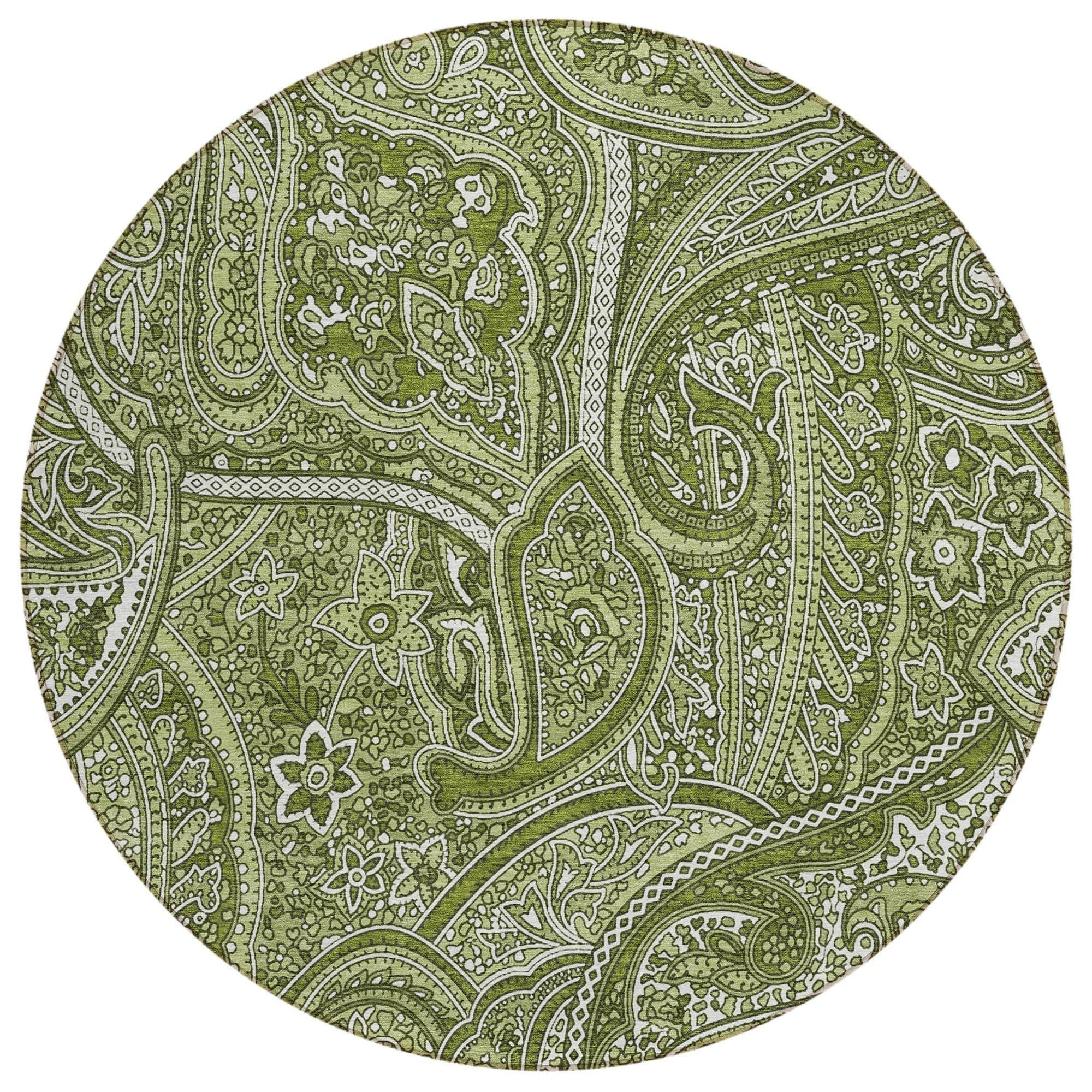 Machine Washable Green Rug - Indoor / Outdoor - Kids / Pet Friendly Paisley Print Rug