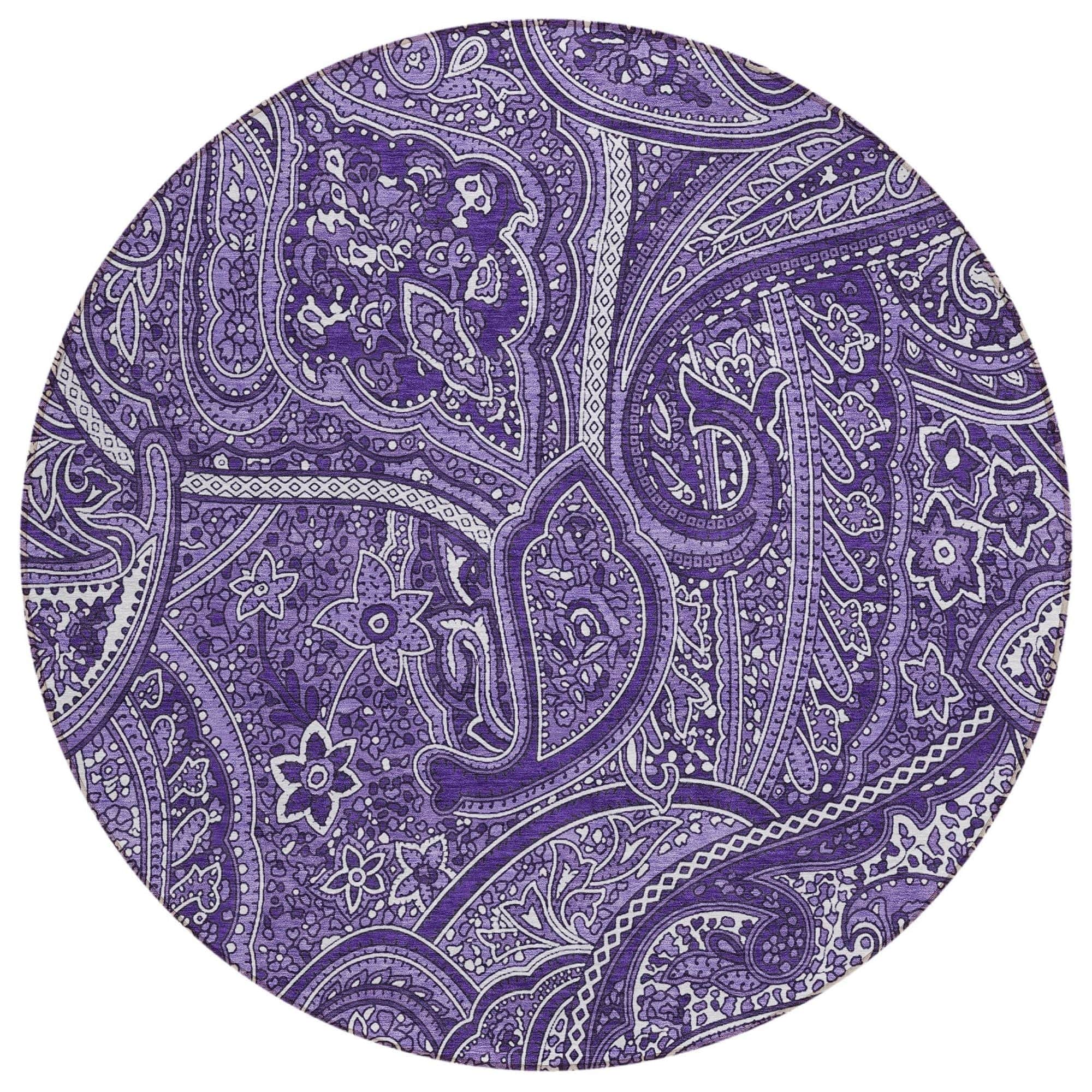 Machine Washable Purple Rug - Indoor / Outdoor - Kids / Pet Friendly Paisley Print Rug
