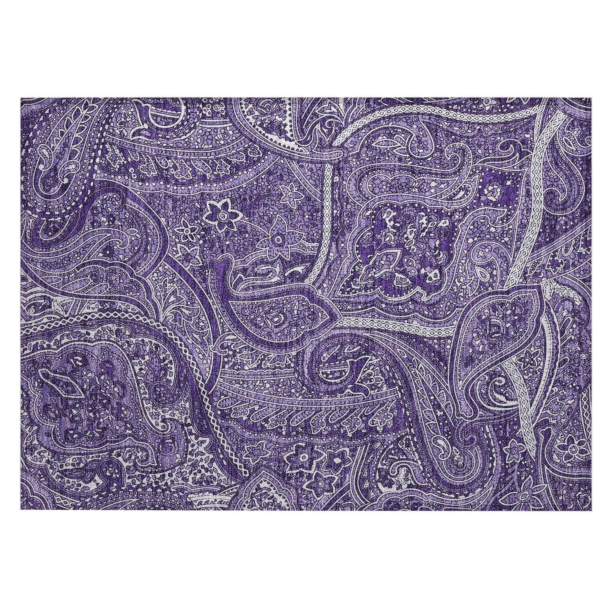 Machine Washable Purple Rug - Indoor / Outdoor - Kids / Pet Friendly Paisley Print Rug