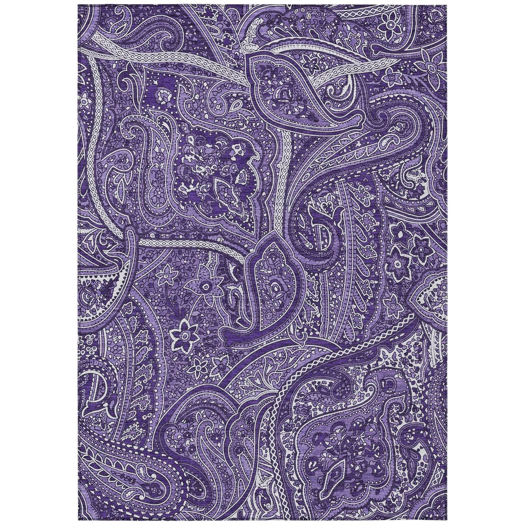 Machine Washable Purple Rug - Indoor / Outdoor - Kids / Pet Friendly Paisley Print Rug