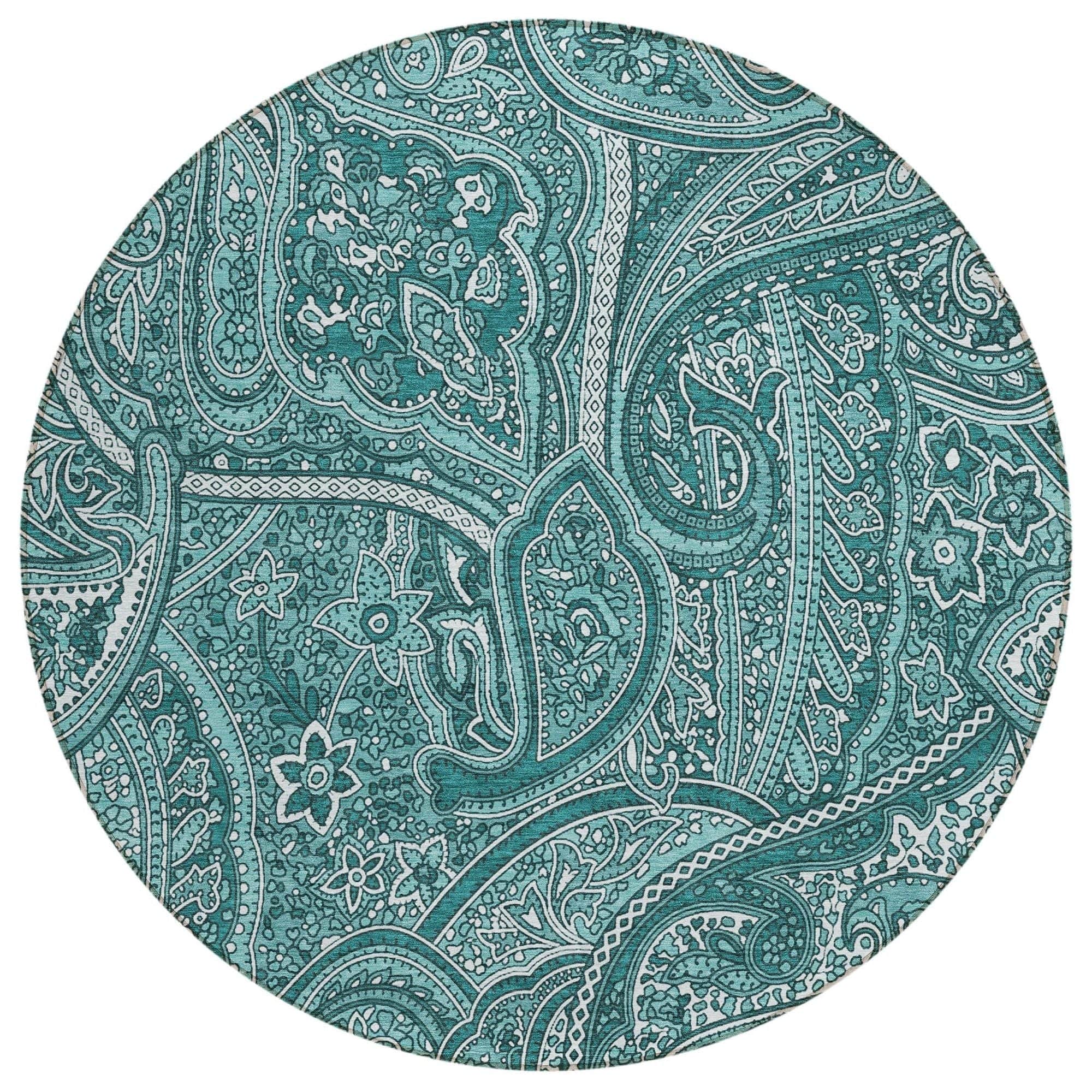 Machine Washable Teal Rug - Indoor / Outdoor - Kids / Pet Friendly Paisley Print Rug