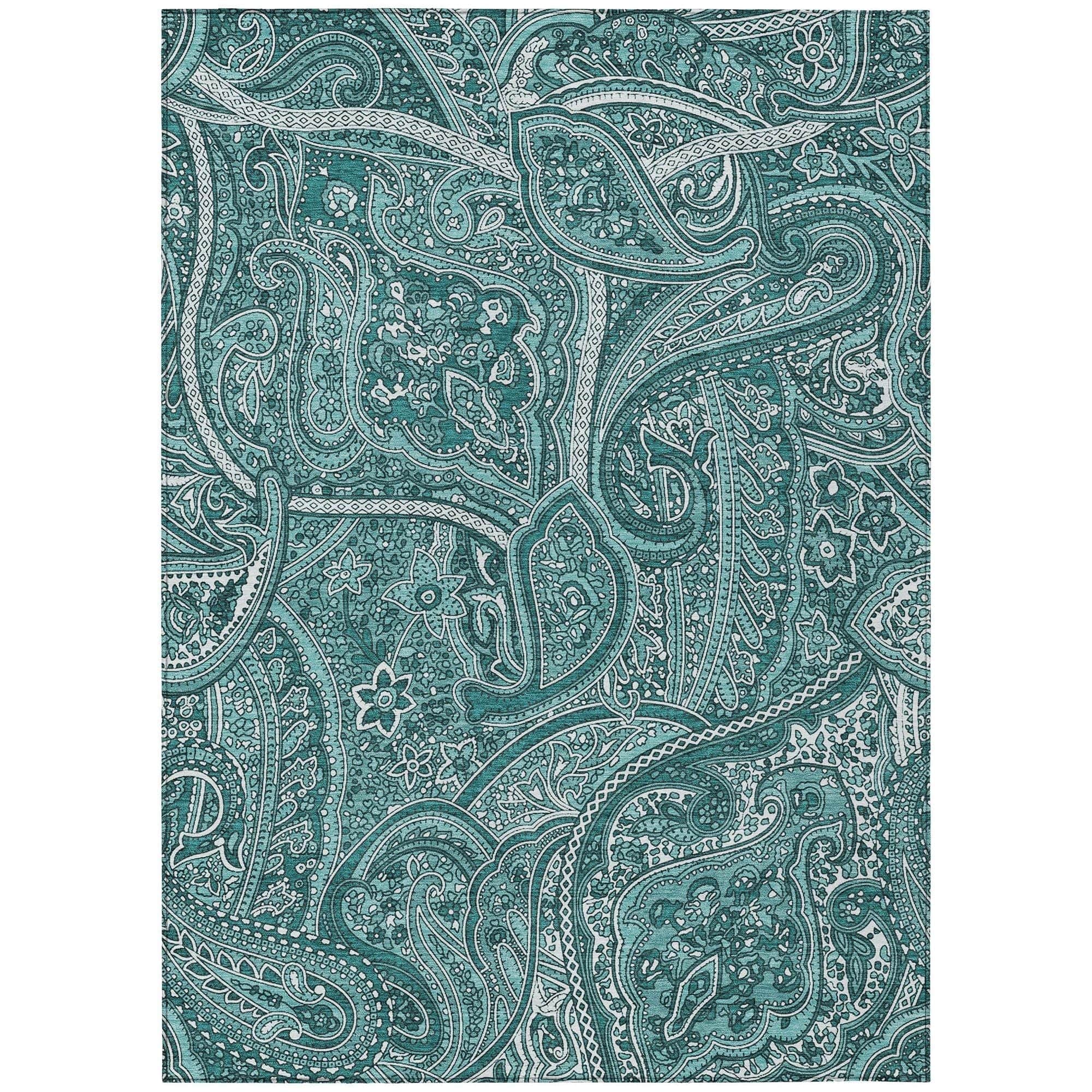 Machine Washable Teal Rug - Indoor / Outdoor - Kids / Pet Friendly Paisley Print Rug