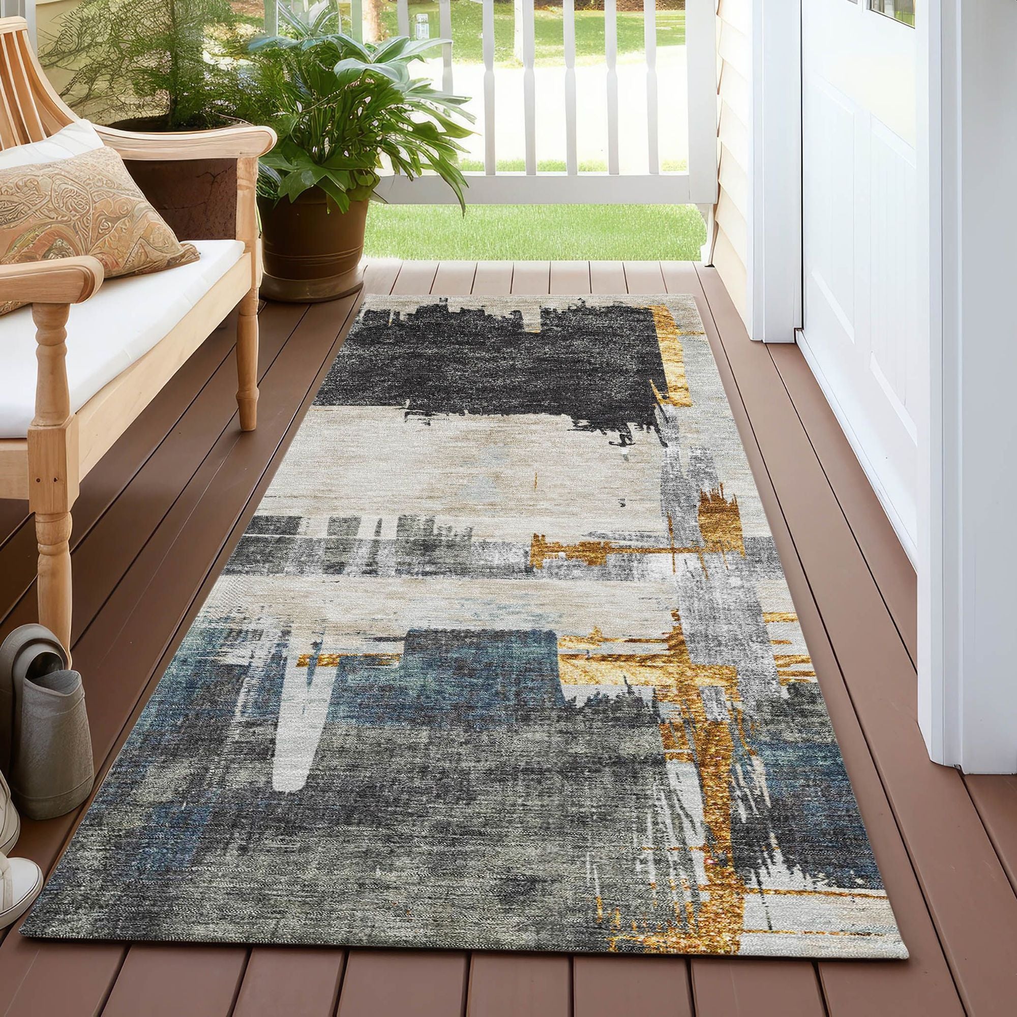 Machine Made ACN624 Charcoal Gray Rugs