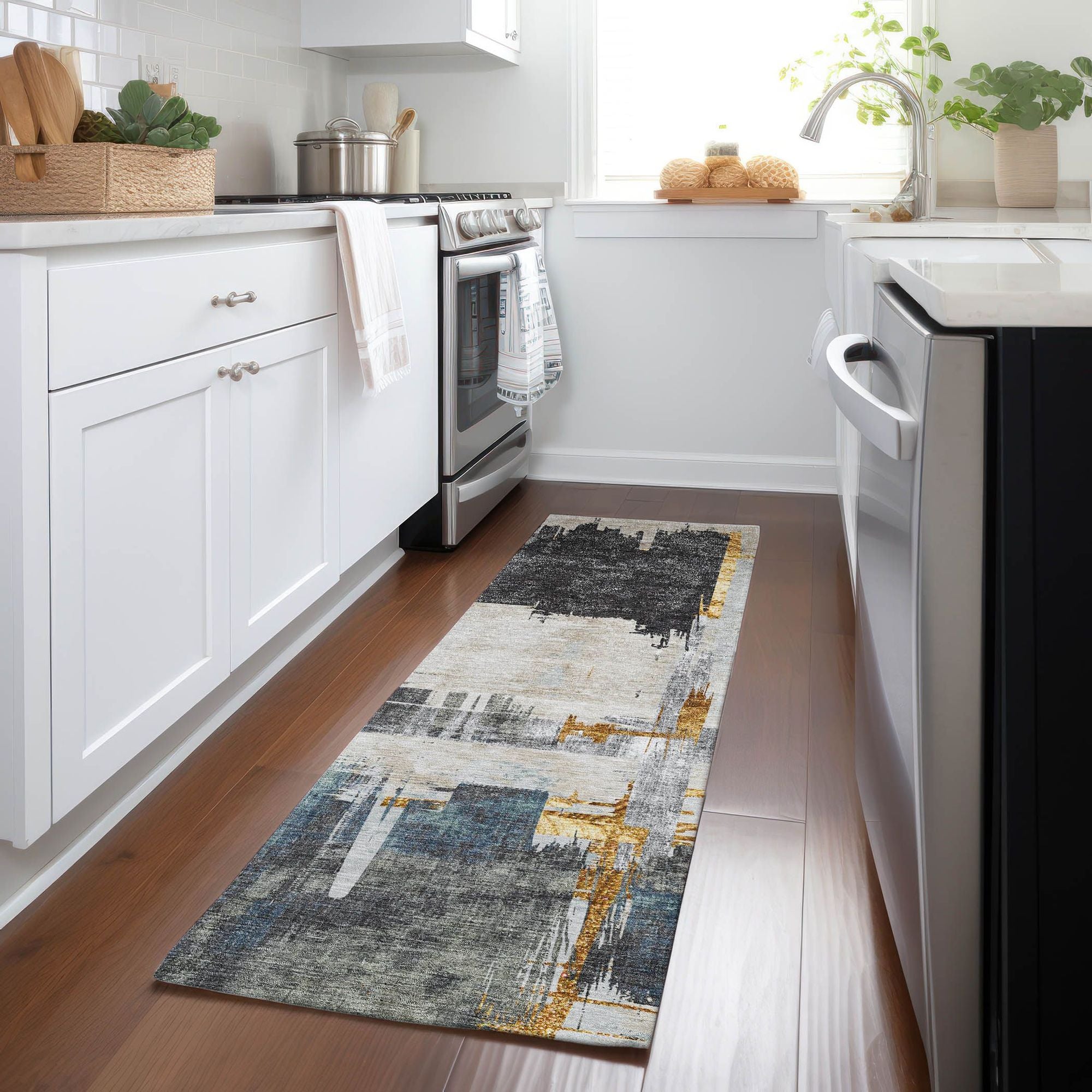 Machine Made ACN624 Charcoal Gray Rugs